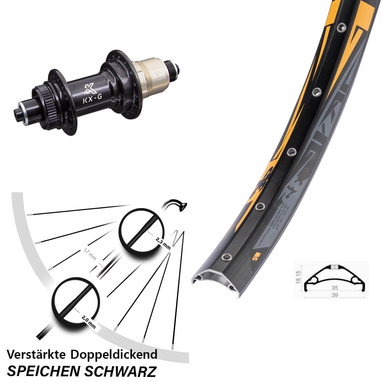 Rodi TRYP 35 KX-G 27,5 Zoll Hinterrad Centerlock für Schnellspanner XDR 11-12 fach