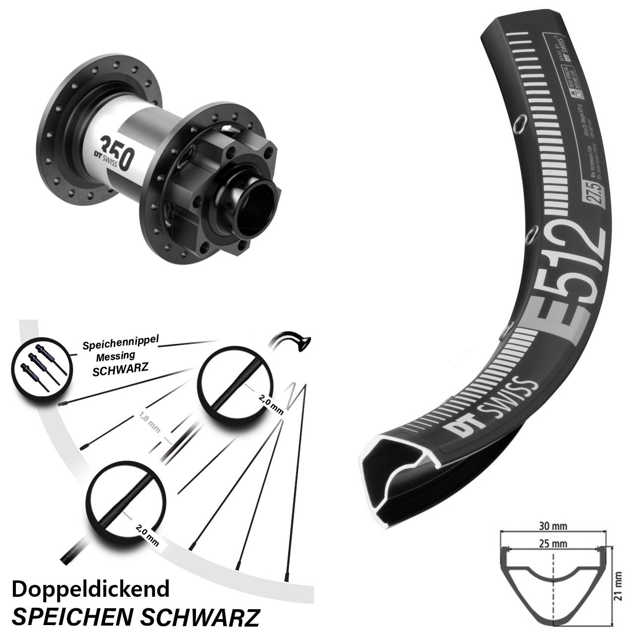 650B DT Swiss E 512 350 6-Loch Vorderrad 20x110 Boost