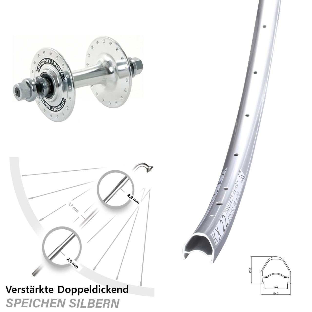 Vorderrad 28 Zoll KX 22 Sturmey Archer HBT30-F Vollachse