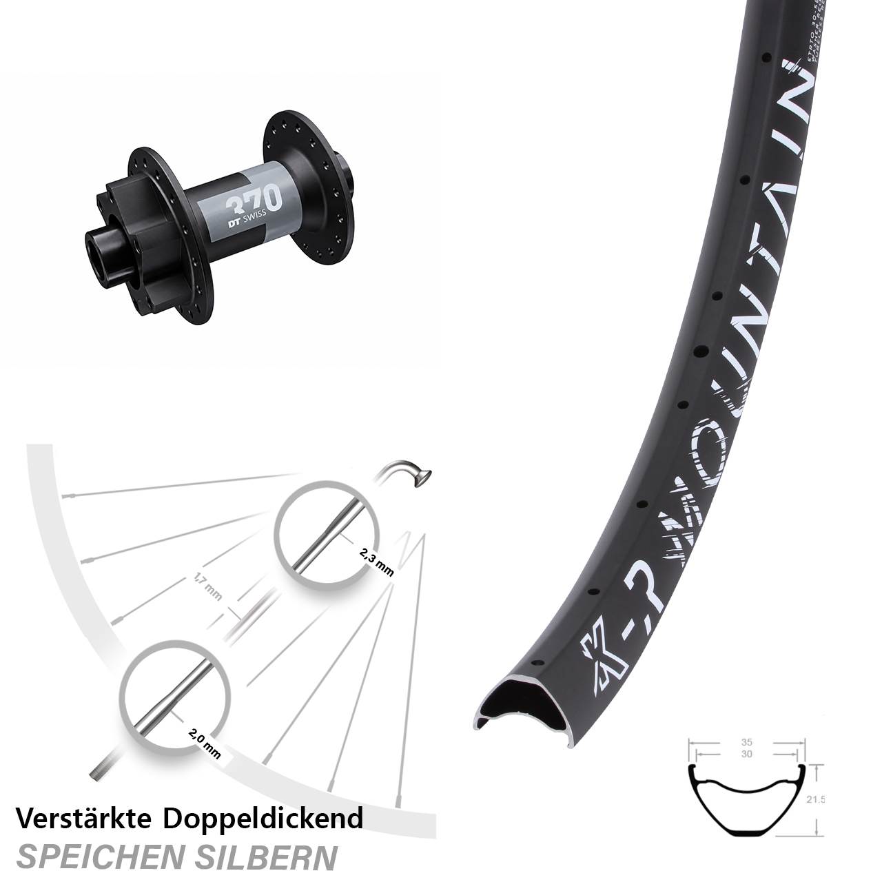 Vorderrad 6-Loch 29 Zoll KX-R Mountain DT Swiss 370 15x100