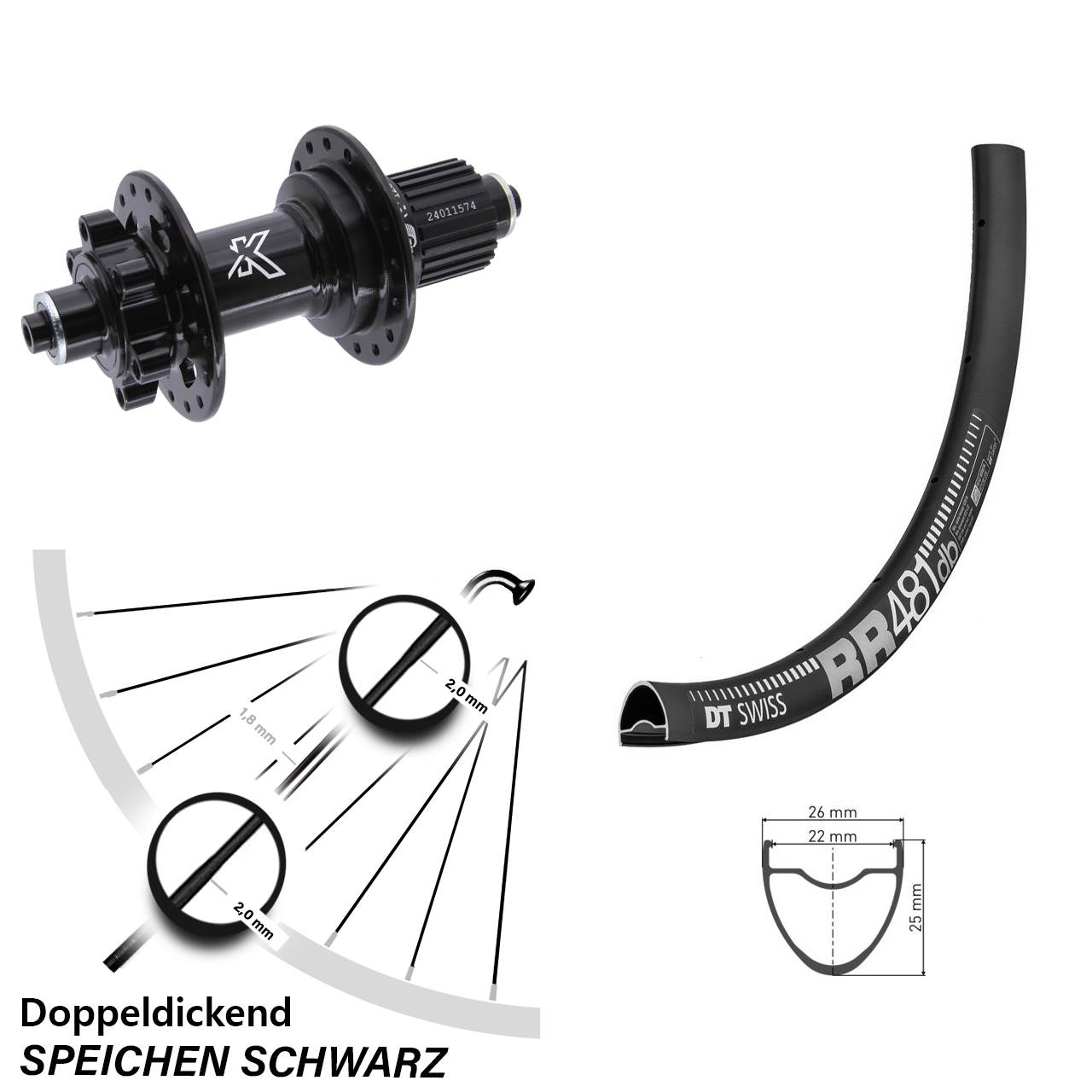 DT Swiss RR481 KX-M 28 Zoll Hinterrad 6-Loch QR Shimano Micro Spline