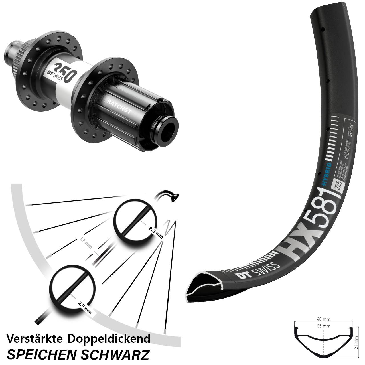 27,5 Zoll DT Swiss HX 581-350 Disc Hinterrad 12x142 11-12 fach HG