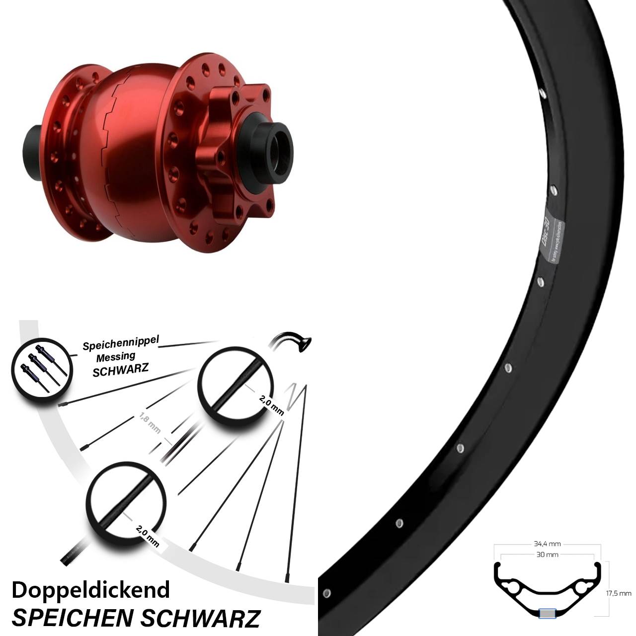 29 Zoll Ryde Disc 30 Vorderrad SON 28 rot 15x100