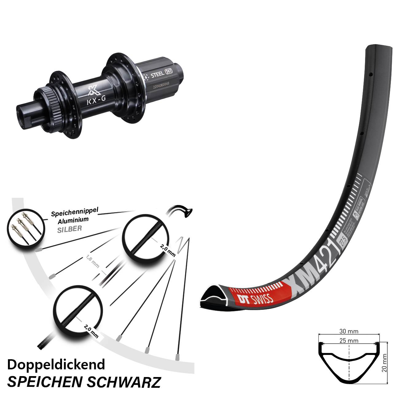 DT Swiss XM 421 27,5 Zoll Hinterrad KX-GS 8-12 fach 12x142