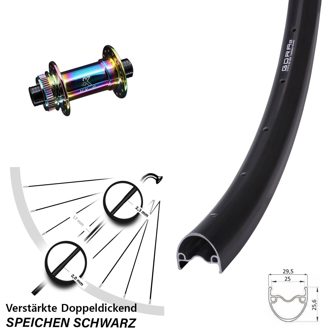 Vorderrad Centerlock 12x100 29 Zoll Gora 25 KX-G Oilslick