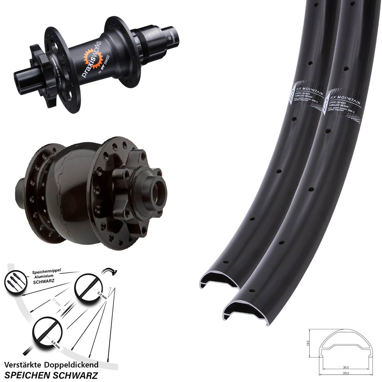 Disc Laufrad-Satz 15x100 12x142 29 Zoll KX Mountain DT Swiss 350 SL SON 28 XD 11-12 fach