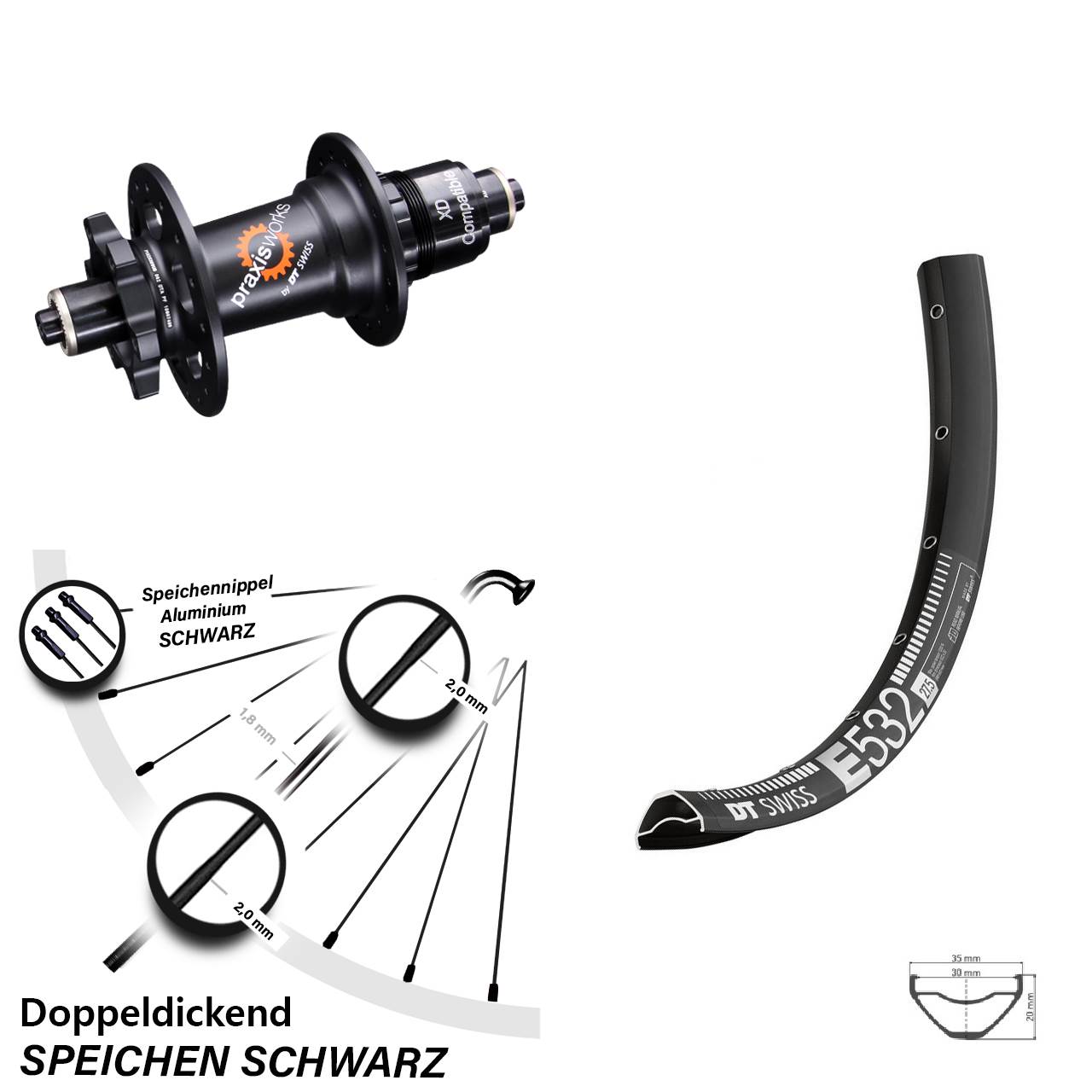 DT Swiss E532-350 Sram XD Hinterrad 29 Zoll 6-Loch