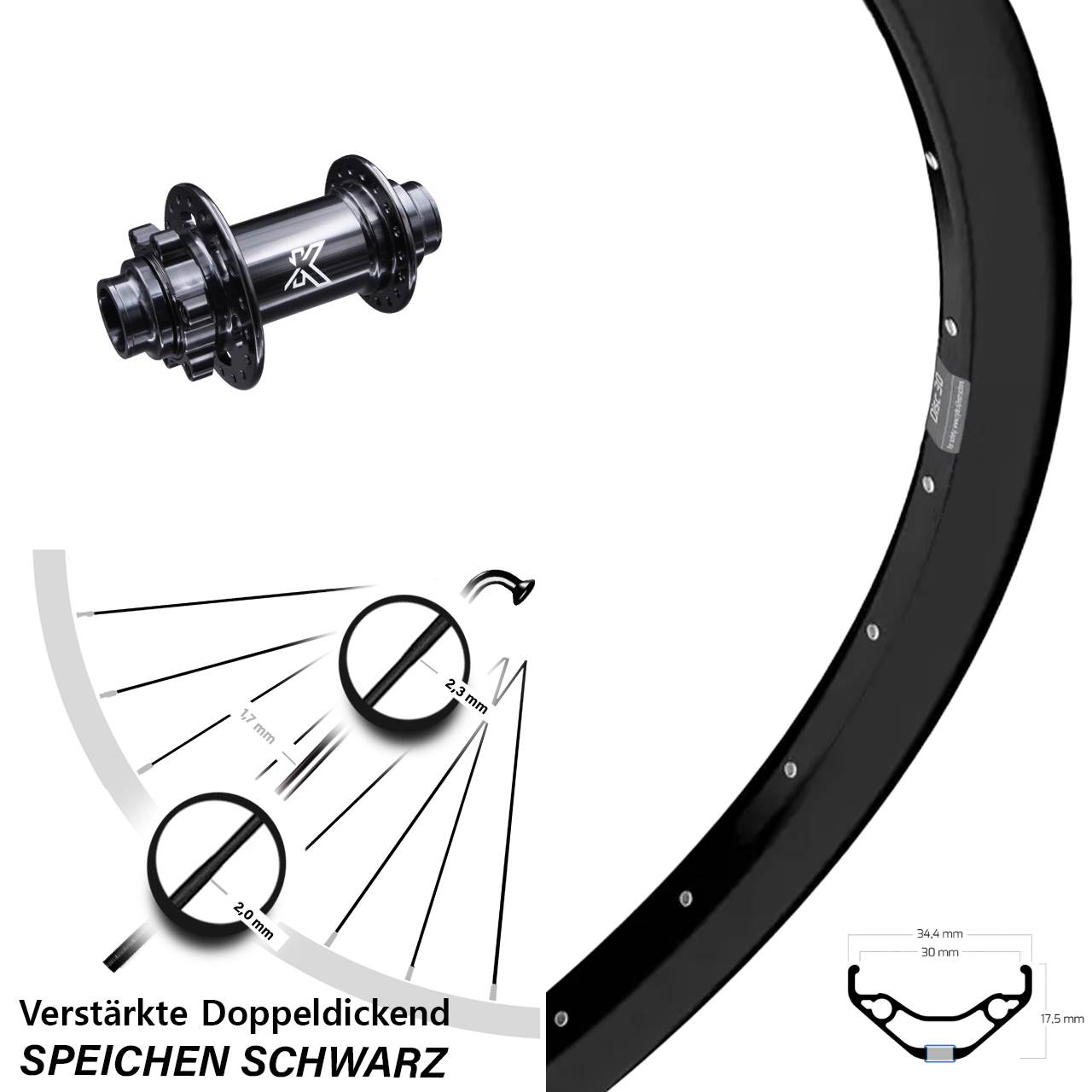 29 Zoll Ryde Disc 30 KX-M Vorderrad 20x110 non Boost