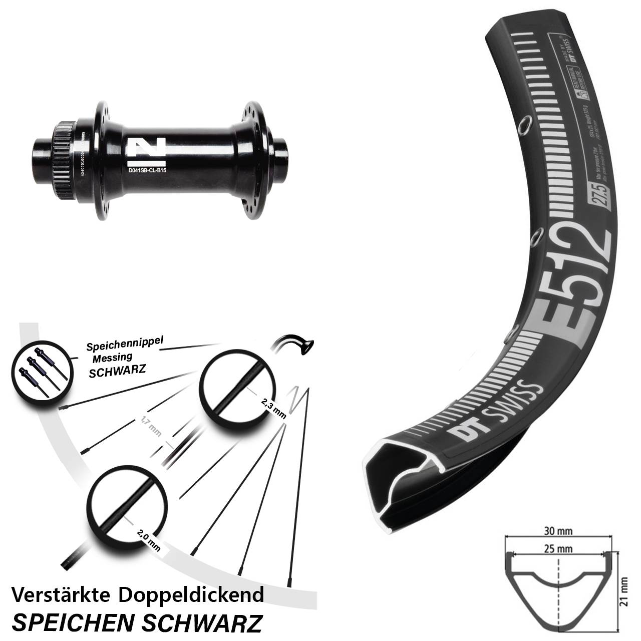 29 Zoll DT Swiss E512 Novatec D041SB Vorderrad Centerlock 15x110 Boost