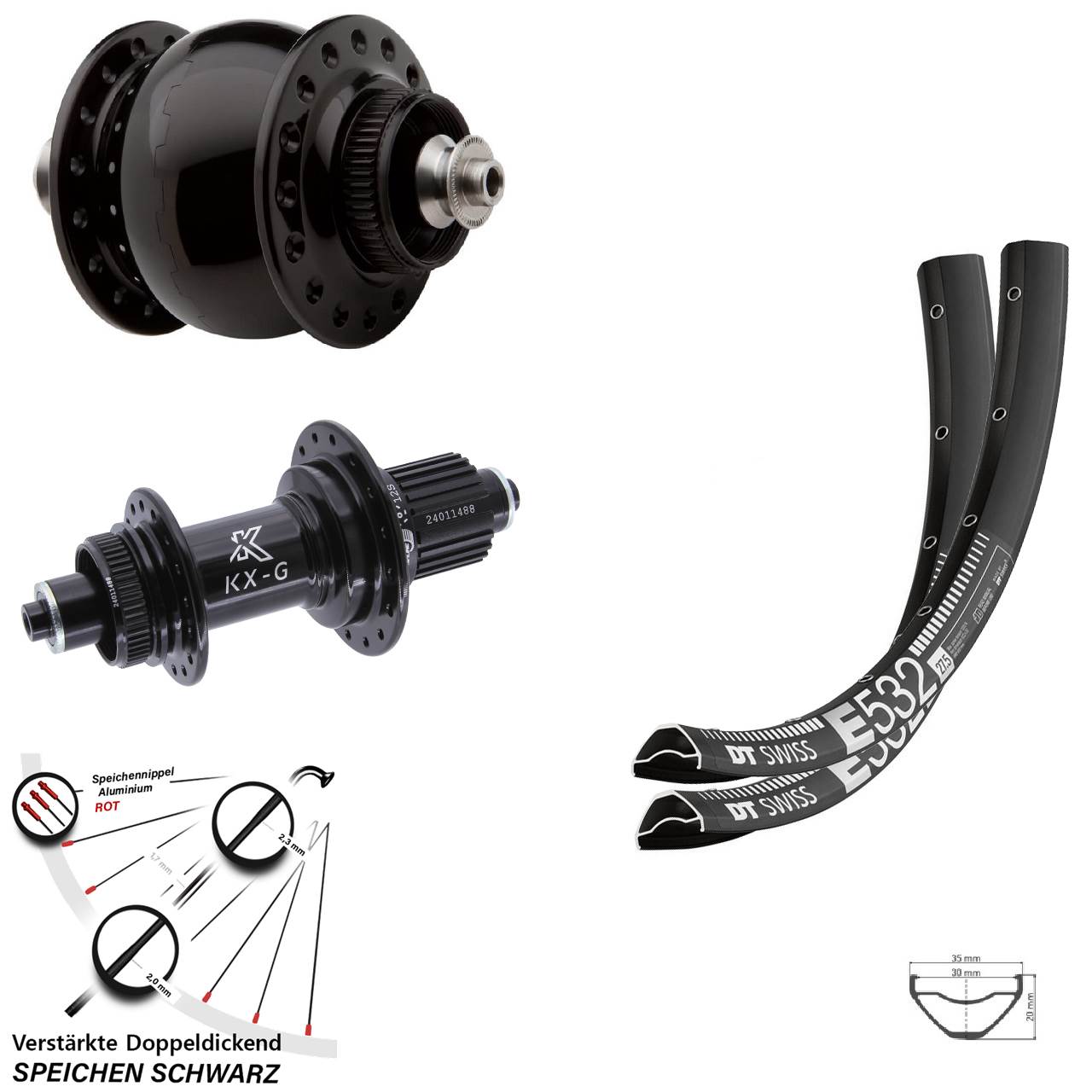 Centerlock Laufradsatz 29 Zoll DT Swiss E532 KX-G SON 28 Shimano Micro Spline QR