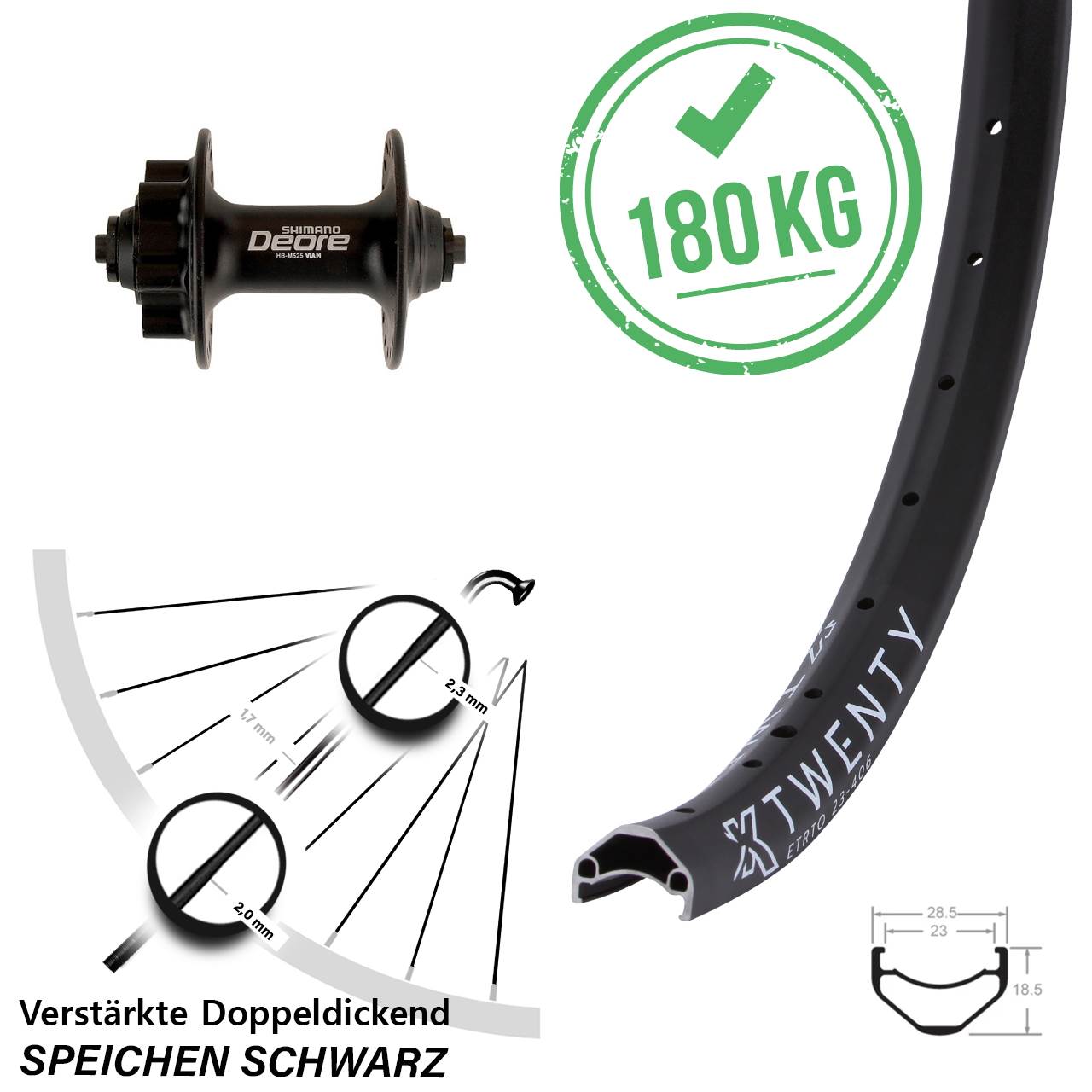 20 Zoll KX Twenty Shimano Deore Disc Laufrad QR