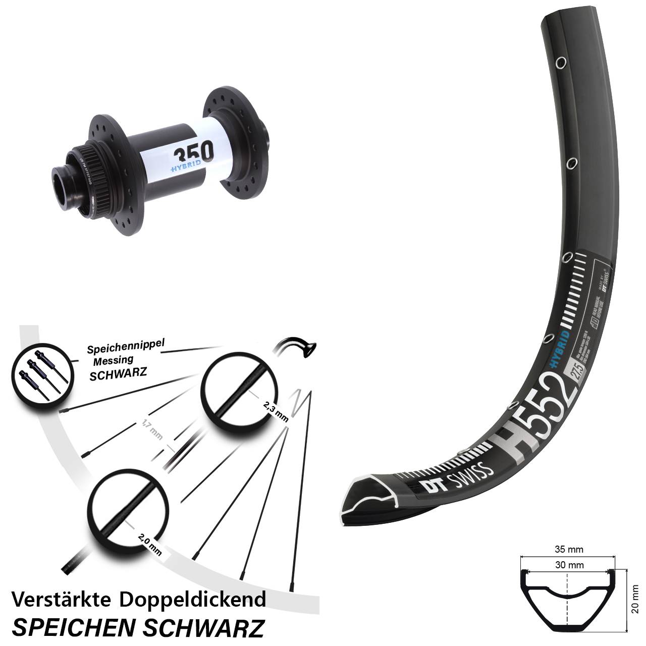 Centerlock Vorderrad 29 Zoll verstärkt H552 DT Swiss 350 Hybrid 15x110 Boost