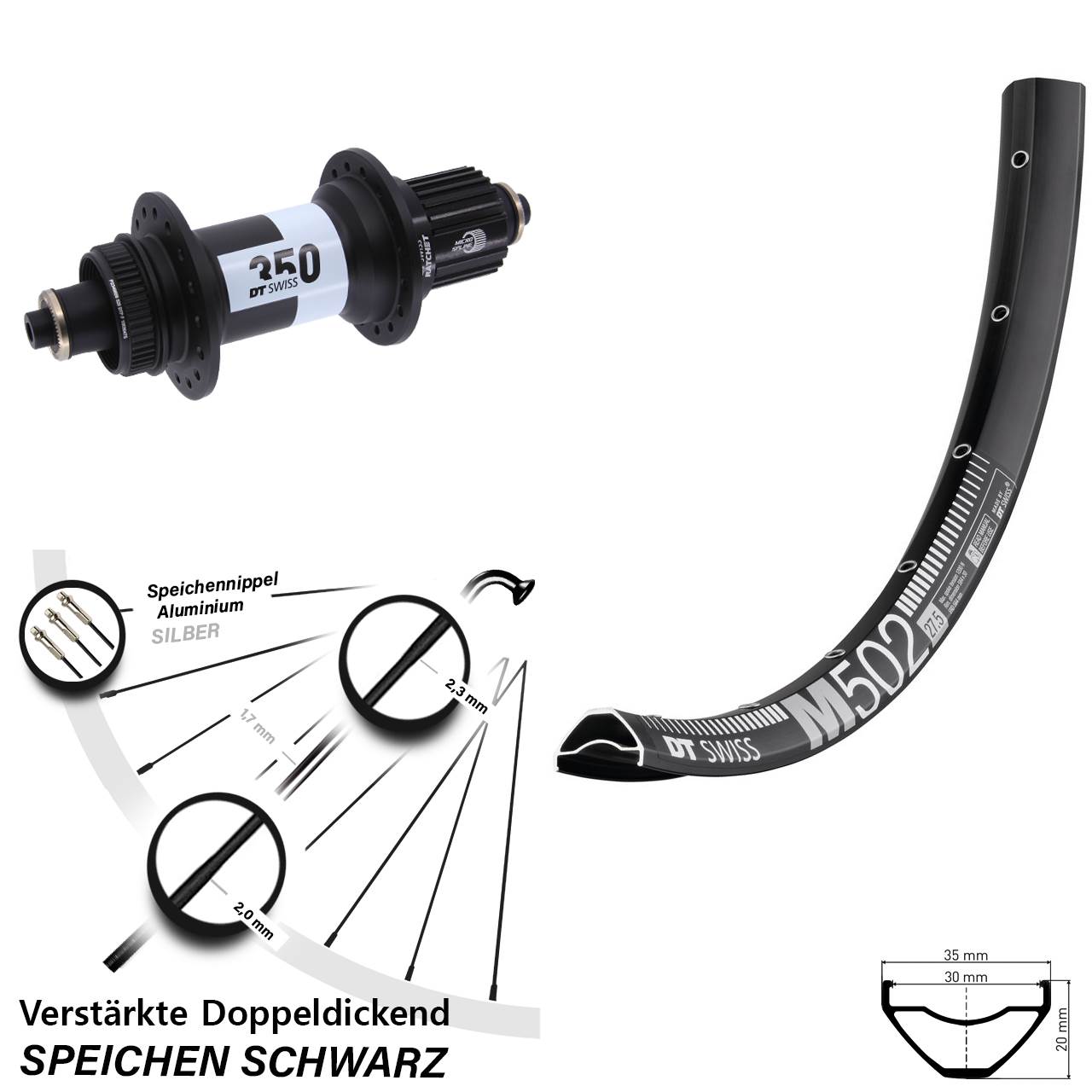 DT Swiss M 502-350 Ratchet 36 29 Zoll Disc Hinterrad QR Boost Micro Spline