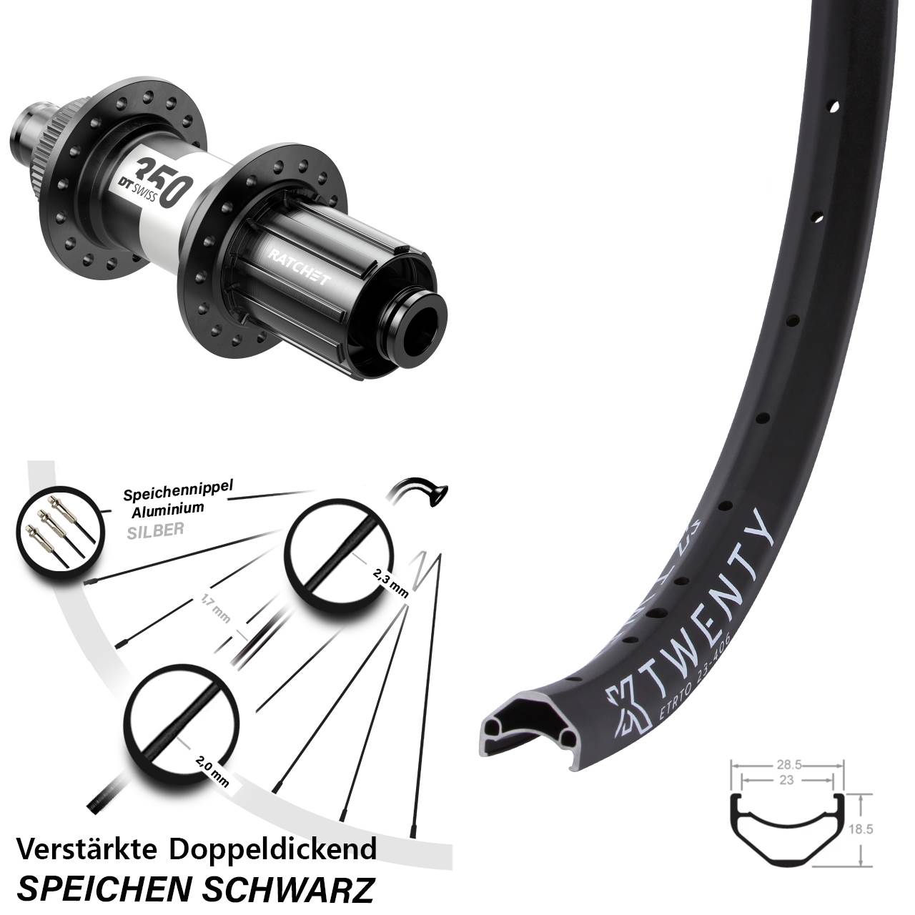 KX Twenty DT Swiss 350 20 Zoll Hinterrad Centerlock 12x142 8-11 fach HG