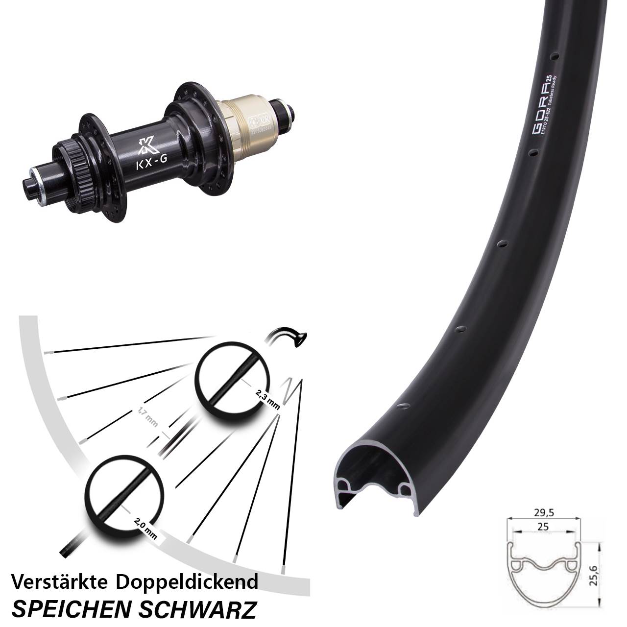 Centerlock Hinterrad für Schnellspanner 28 Zoll Gora 25 KX-G XDR