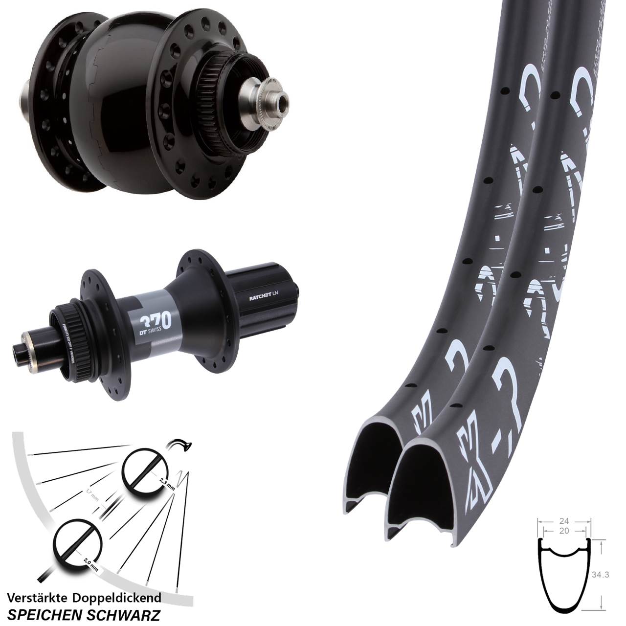 Centerlock Laufradsatz 28 Zoll KX-R Road DT Swiss 370 SON 28 8-12 fach QR