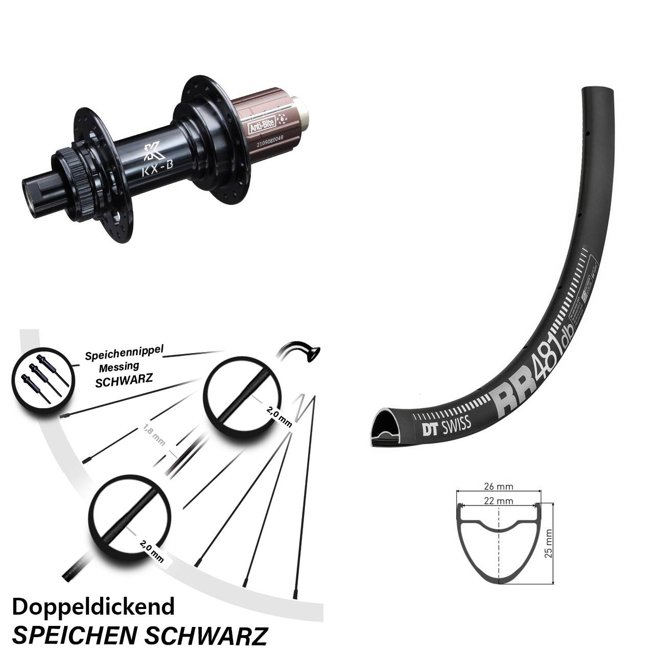 KX-B Boost 12x148 mm Centerlock Shimano 8-12 fach DT Swiss RR 481 DB Hinterrad 28 Zoll