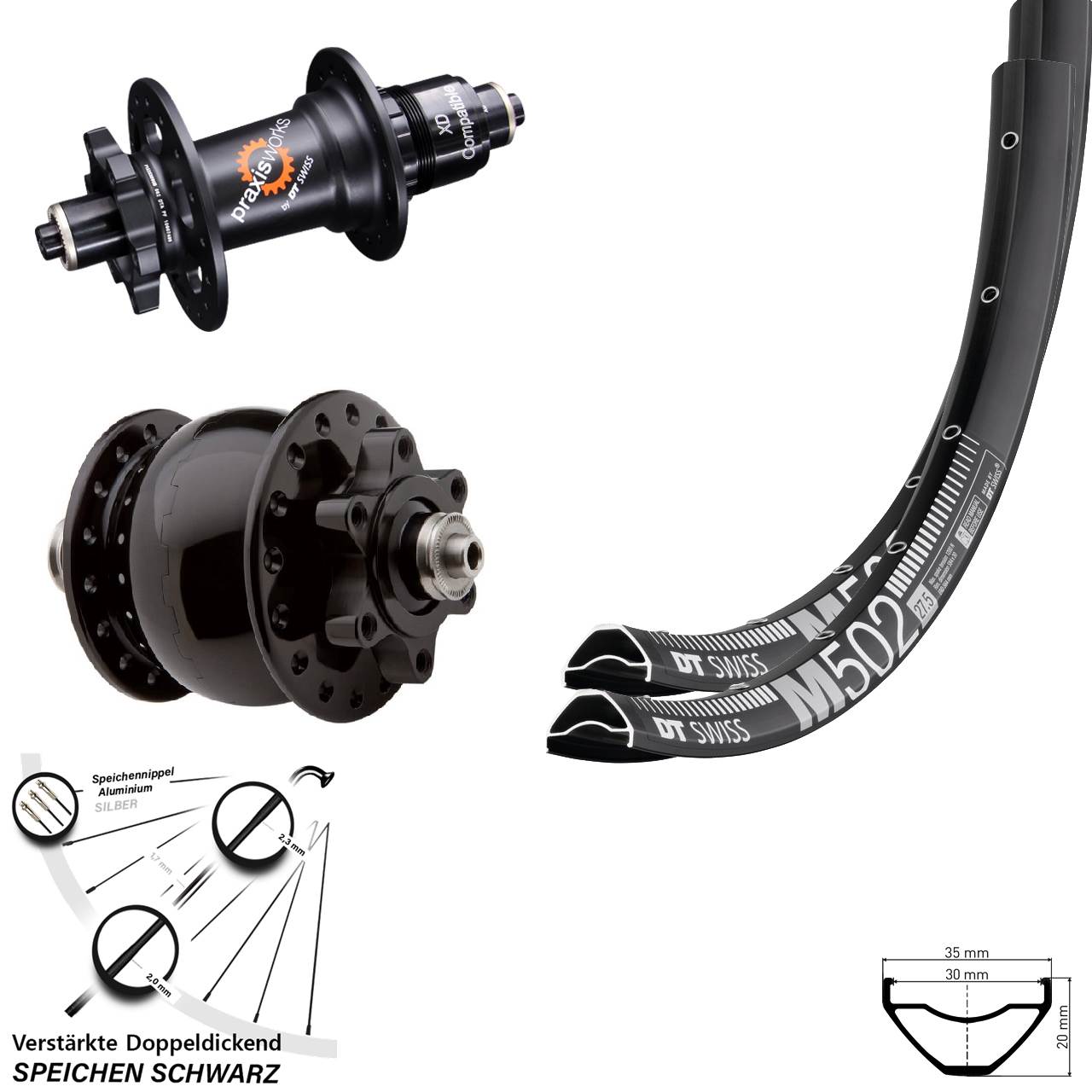 DT Swiss M 502-350 SON 28 29 Zoll Laufradsatz 6-Loch für Schnellspanner XD