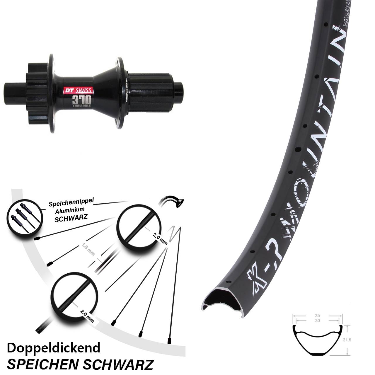 KX-R Mountain DT Swiss 370 Hybrid 27,5 Zoll 6-Loch Hinterrad 12x142 8-11 fach