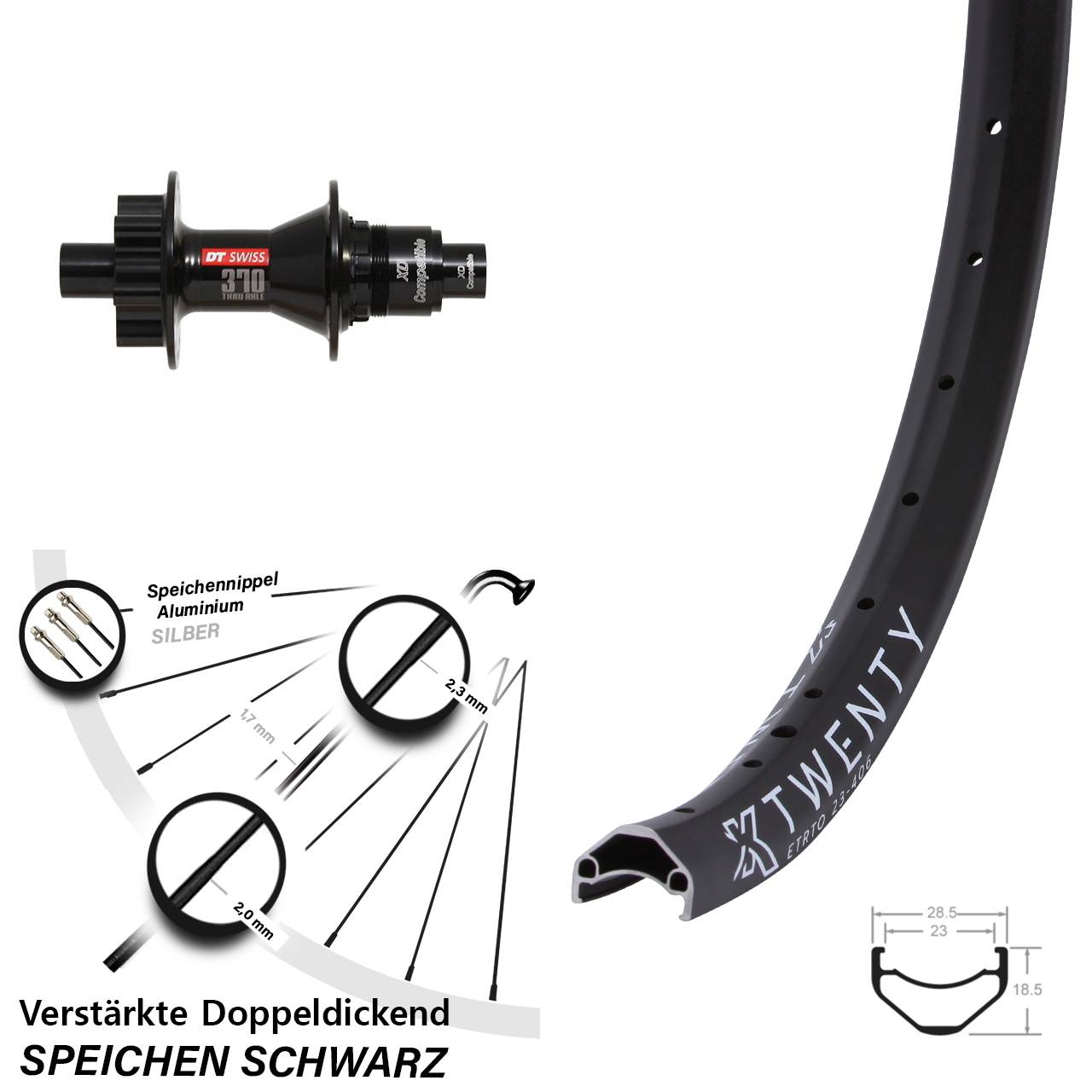 KX Twenty Disc 6-loch Hinterrad 20 Zoll Steckachse 12x142 mm DT Swiss 370 Sram XD