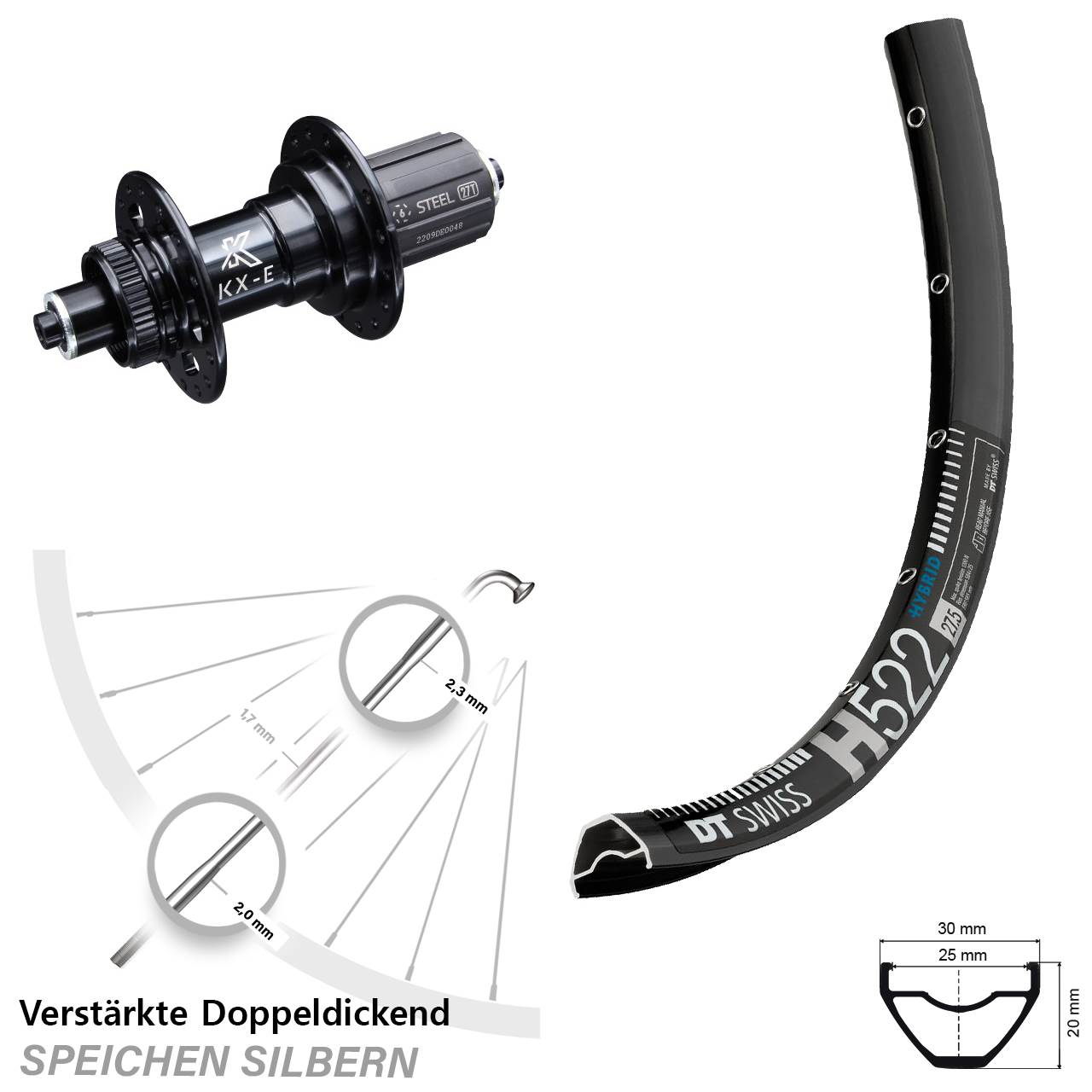 Hinterrad Centerlock QR 29 Zoll DT Swiss H 522 KX-E Heavy Duty 8-12 fach