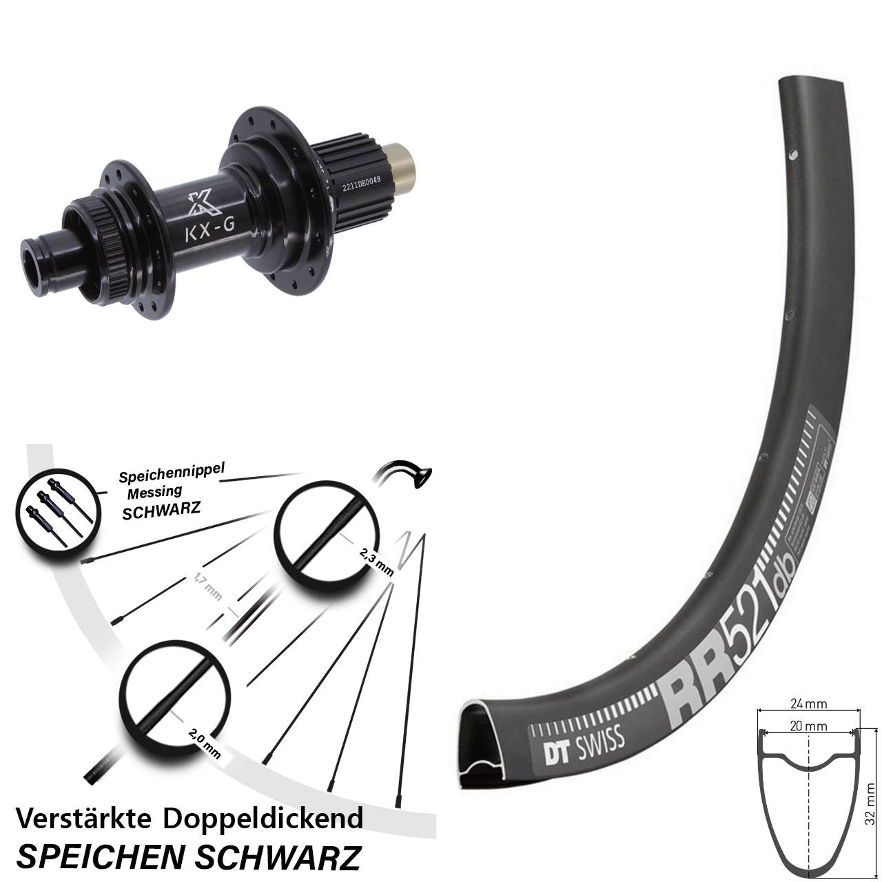 28 Zoll DT Swiss RR 521 KX-G Steckachse Disc Hinterrad 12x142 Shimano Micro Spline