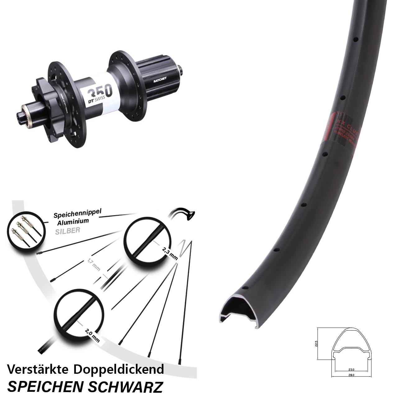 KX Clue DT Swiss 350 Ratchet 36 27,5 Zoll Disc Laufrad QR Boost 8-11 fach HG