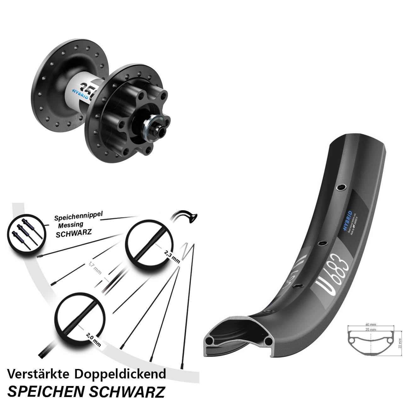 Disc Vorderrad 27,5 Zoll DT Swiss U683-350 Hybrid für Schnellspanner