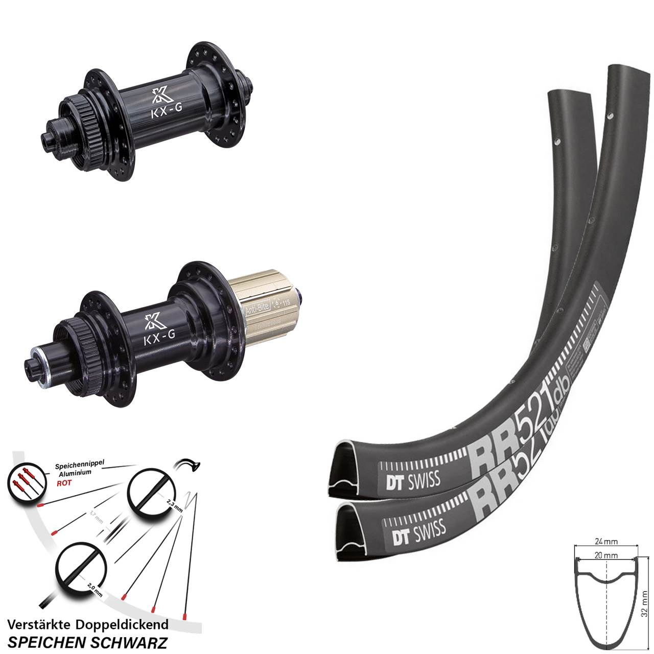Centerlock Laufradsatz für Schnellspanner 28 Zoll DT Swiss RR521 KX-G 8-12 fach HG
