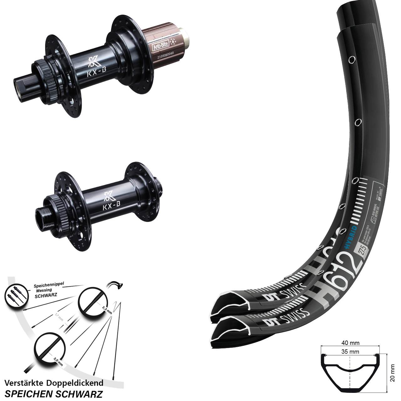 Disc Laufrad-Satz 27,5 Zoll DT Swiss H 612 KX-B 8-12 fach 15x110 12x148