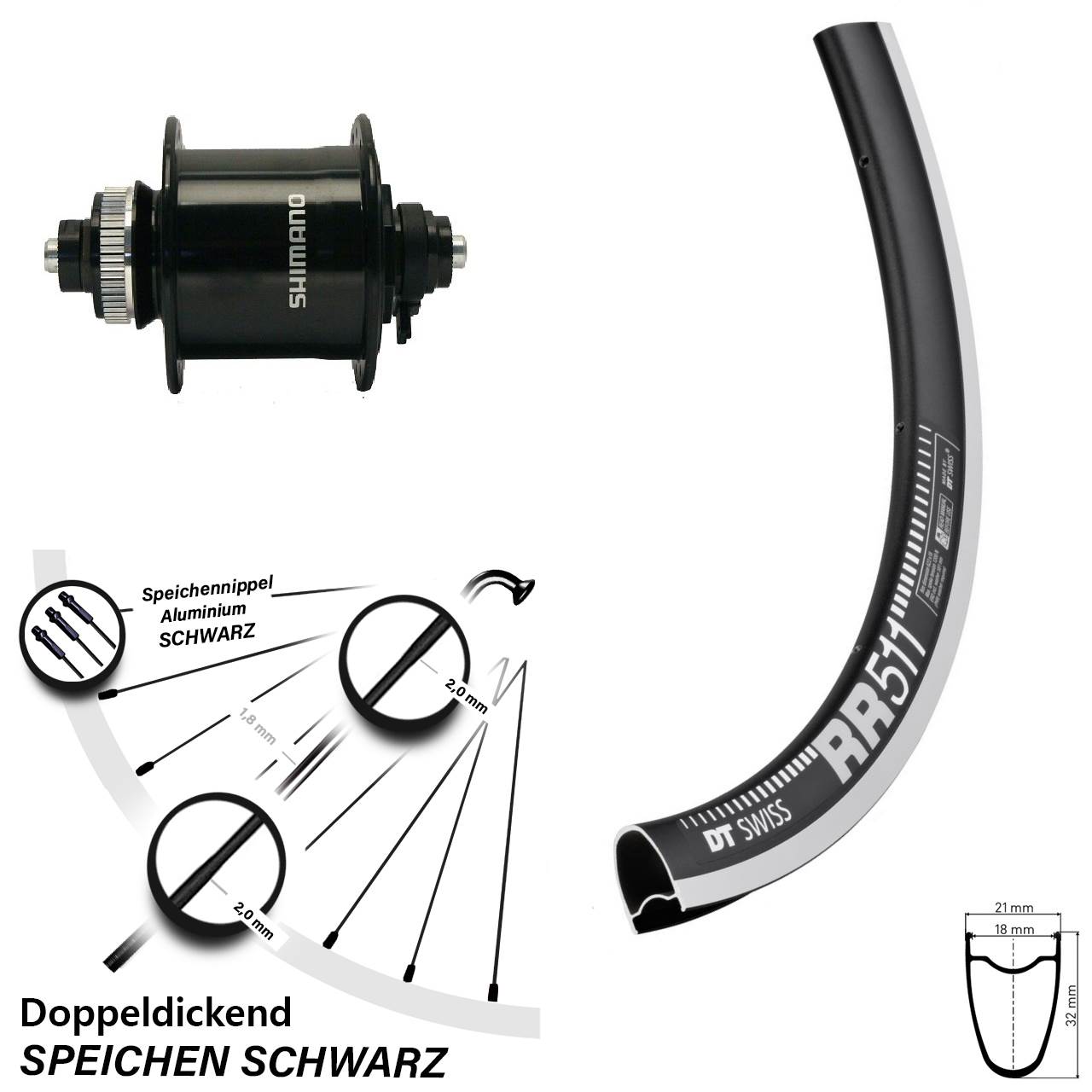 Shimano DH-UR700 Nabendynamo DT Swiss RR 511 Vorderrad 28 Zoll