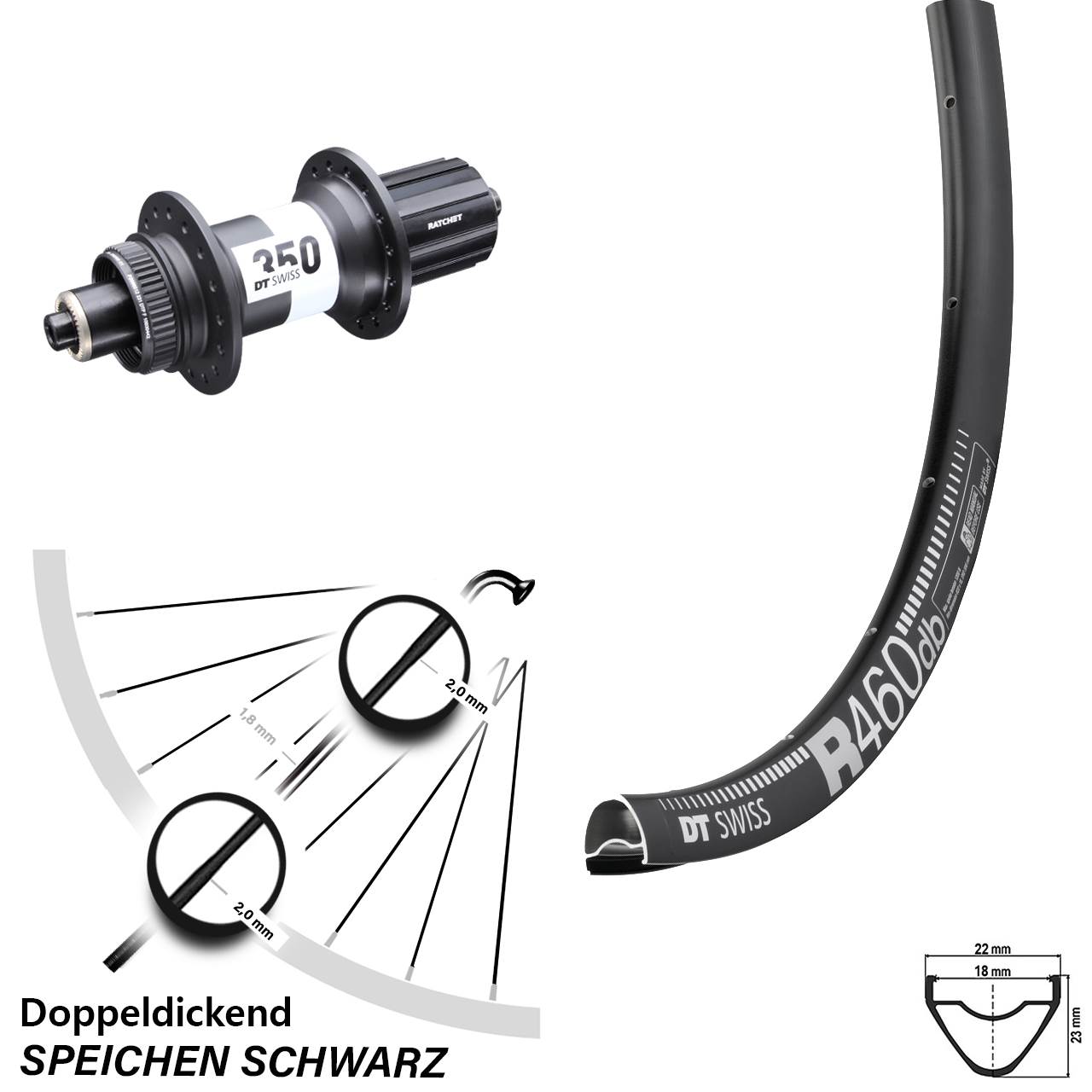 Road Disc 350 DT Swiss R 460 DB Hinterrad 28 Zoll Schnellspanner Centerlock 11-fach