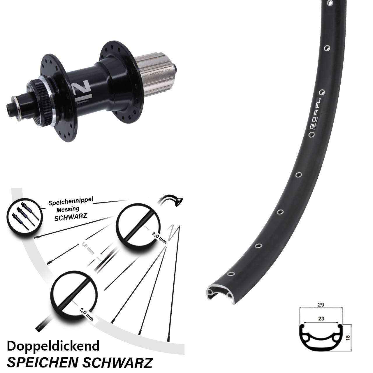 28-29 Zoll Gora 23 Disc Novatec D042SB Hinterrad Centerlock 8-12 fach