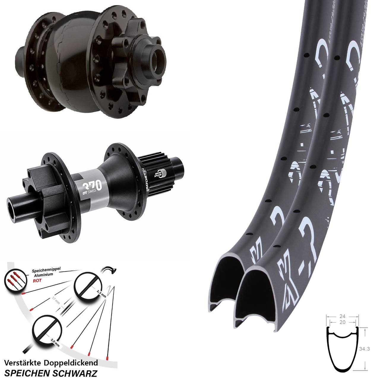 KX-R Road DT Swiss 370 SON 28 Zoll Disc Laufradsatz 15x100 12x142 Micro Spline
