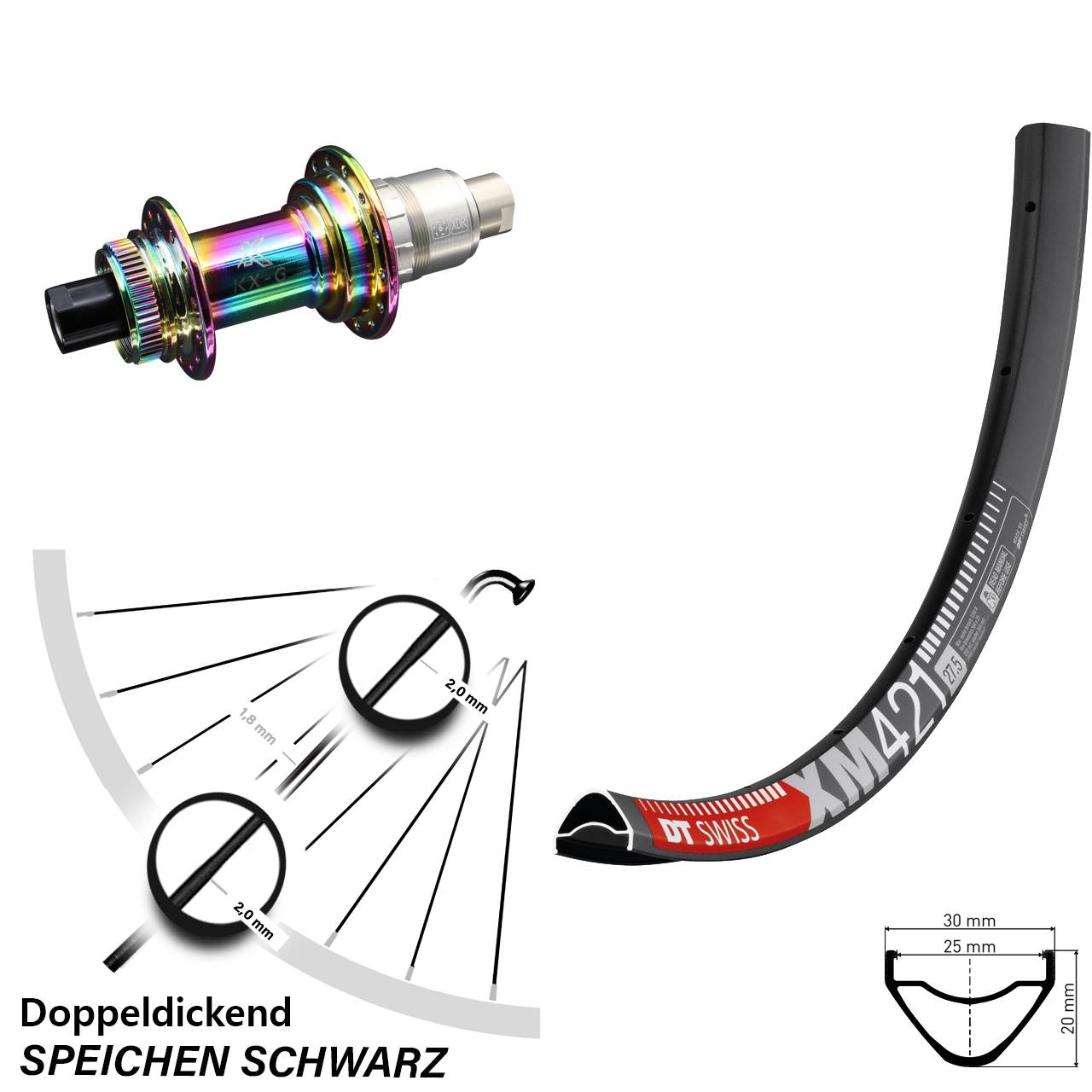 Hinterrad Centerlock 27,5 Zoll DT Swiss XM421 KX-G Oilslick 12x142