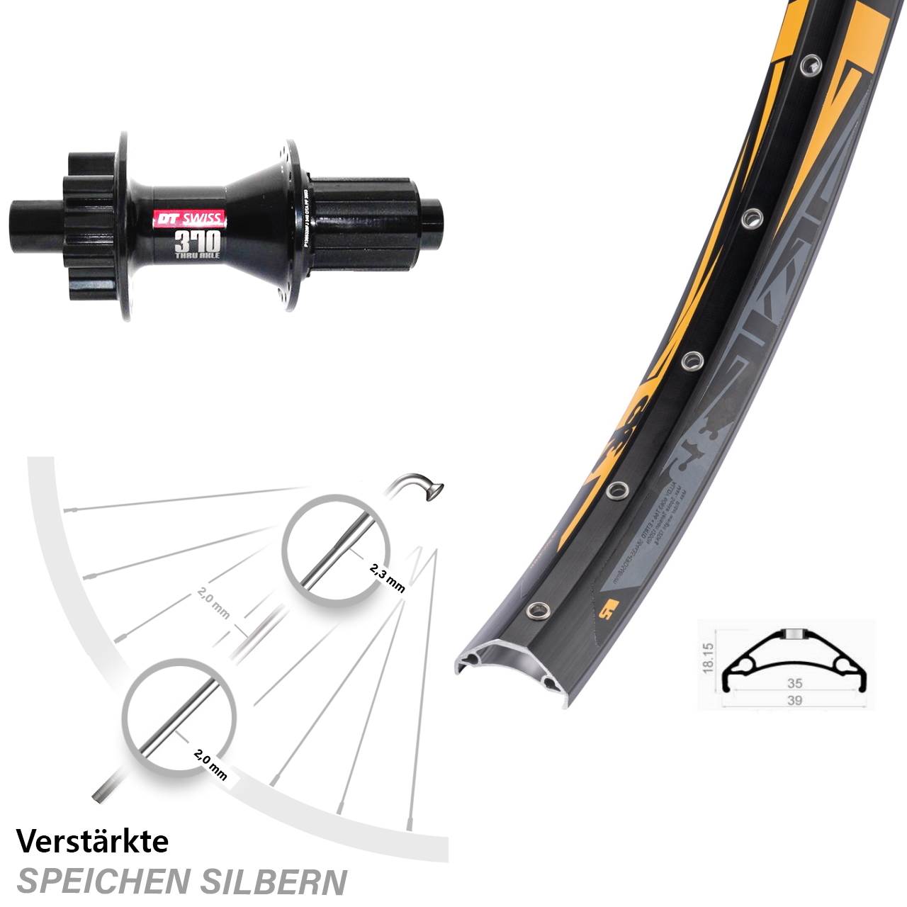 Disc Hinterrad 27,5 Zoll Rodi TRYP 35 DT Swiss 370 8-11 fach HG 12x142