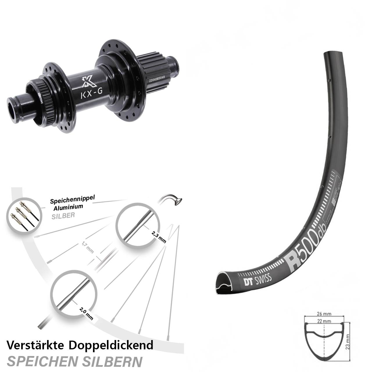 Hinterrad Centerlock 12x142 29 Zoll DT Swiss R500 KX-GS verstärkt Shimano Micro Spline