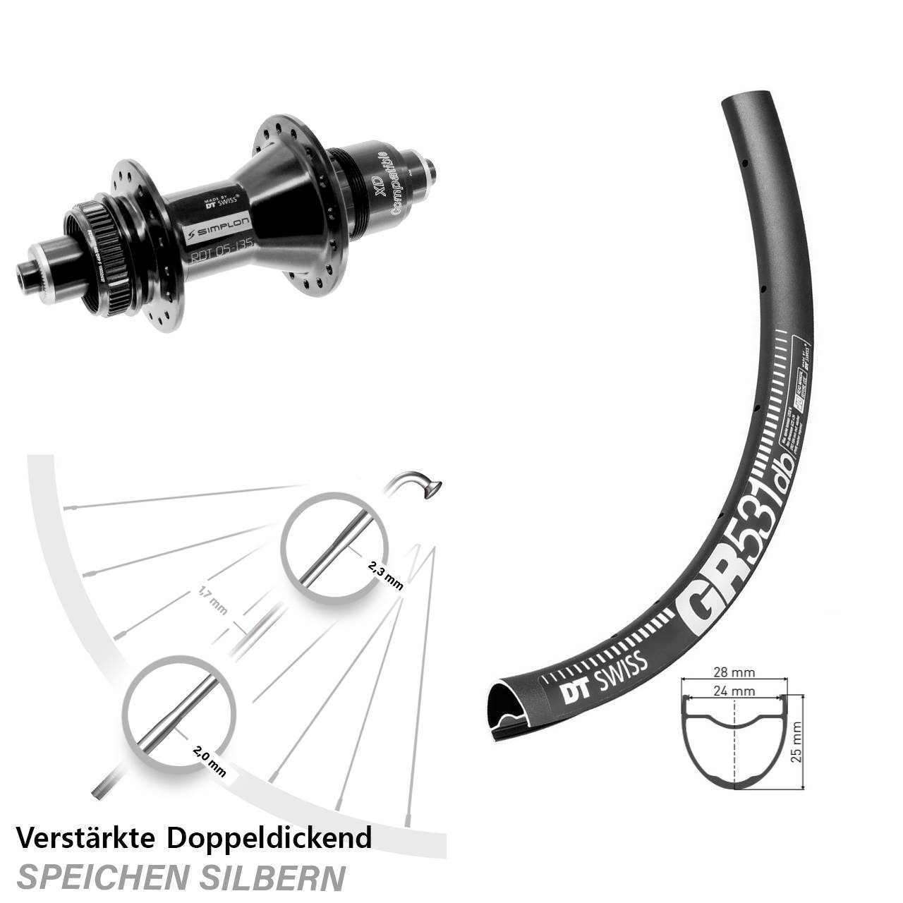 Hinterrad Centerlock 28 Zoll DT Swiss GR531-370 XD QR