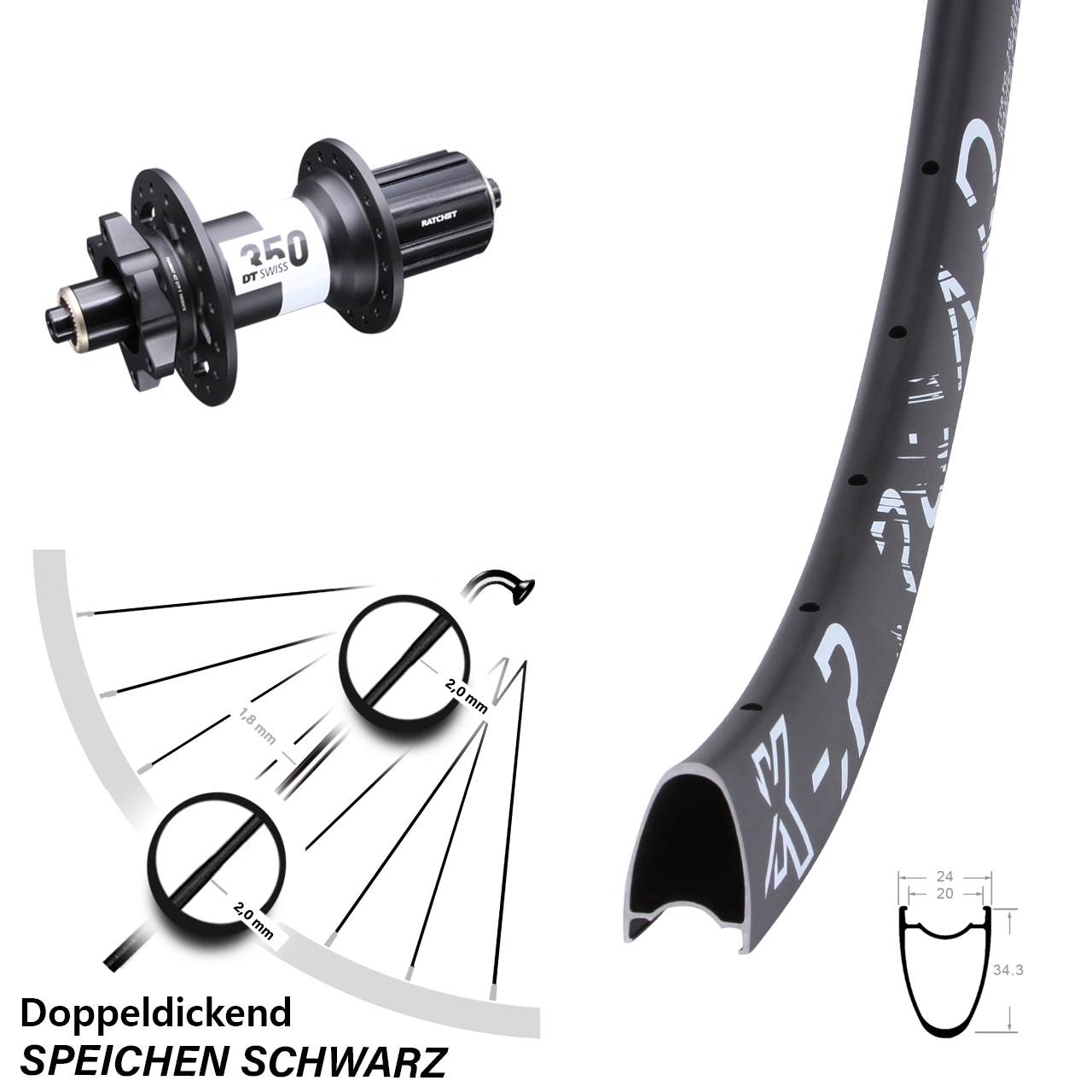 Hinterrad 28 Zoll KX R Road DT Swiss 350 6-Loch 8-11 fach QR
