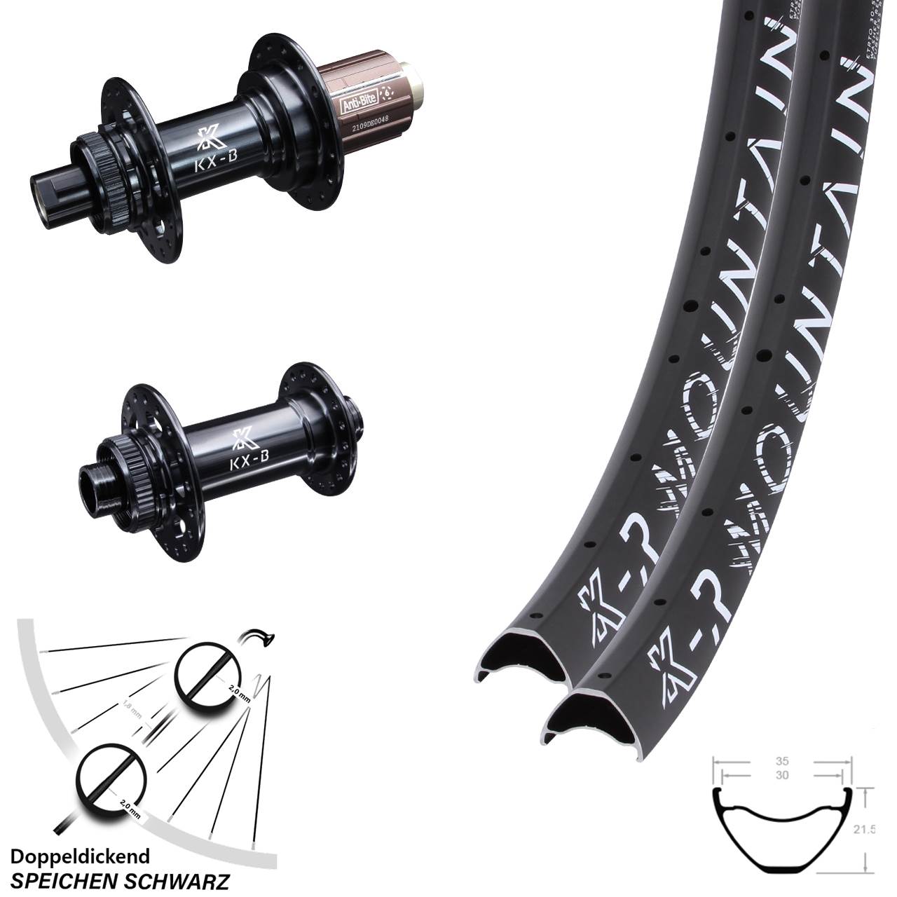 KX-BR Mountain 30-622 ETRTO Laufradsatz 29 Zoll Disc Boost MTB 8-12 fach Enduro