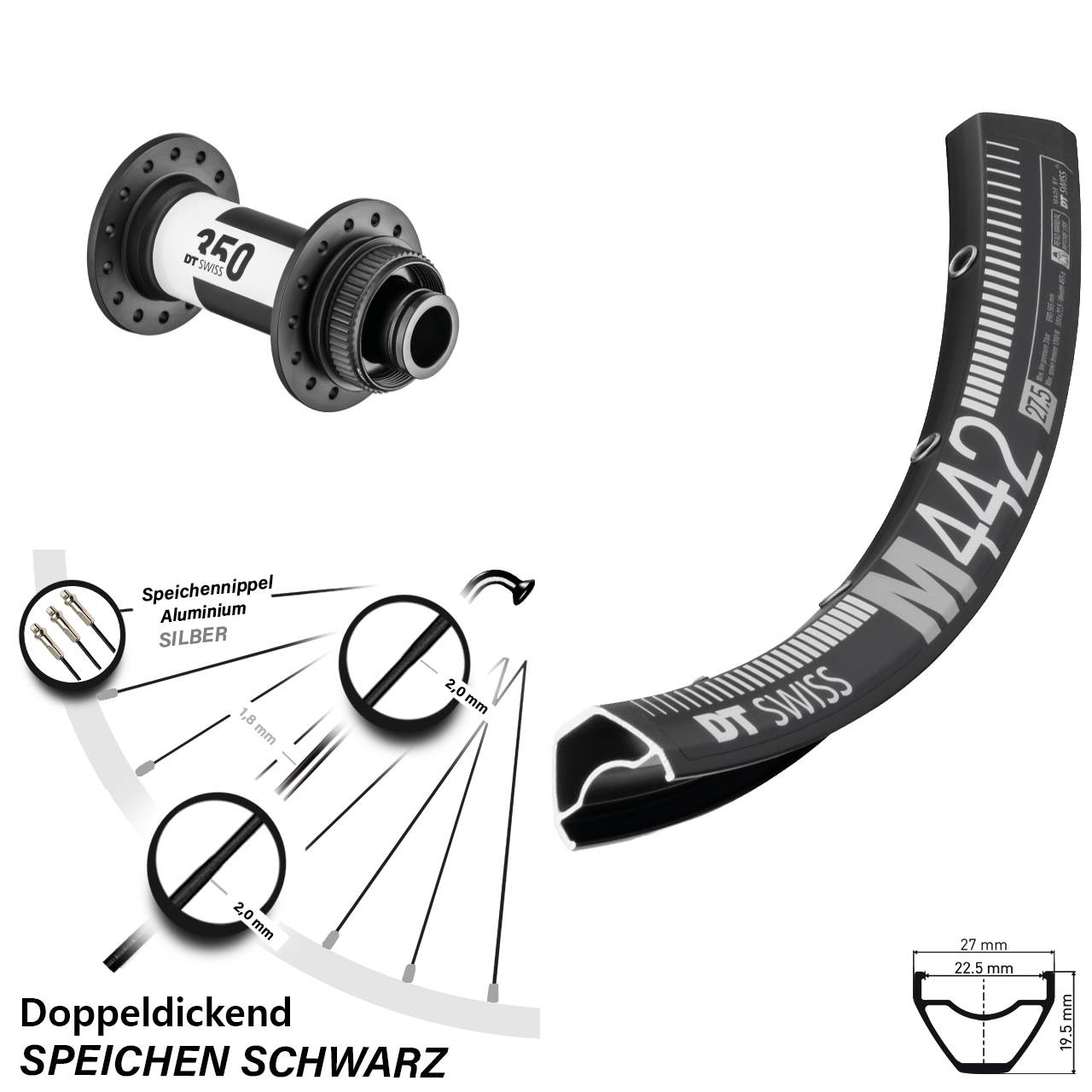 DT Swiss M442 350 29 Zoll Disc Vorderrad 15x100