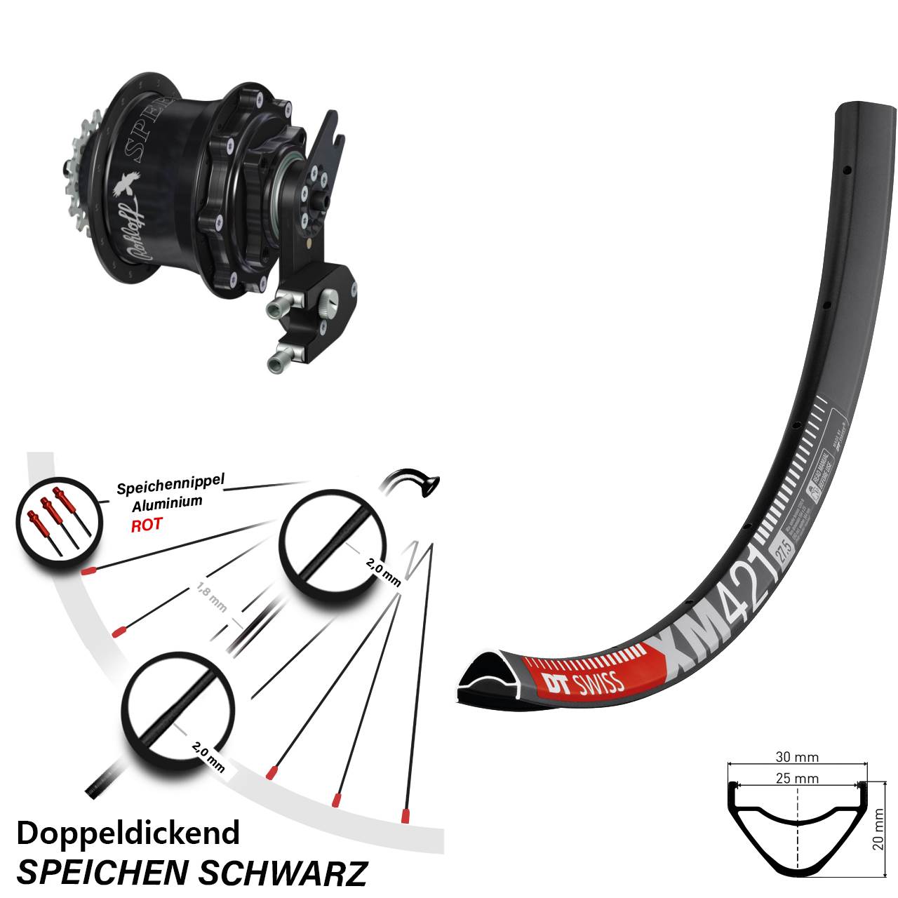 27,5 Zoll DT Swiss XM 421 Rohloff CC DB OEM2 Tandem schwarz