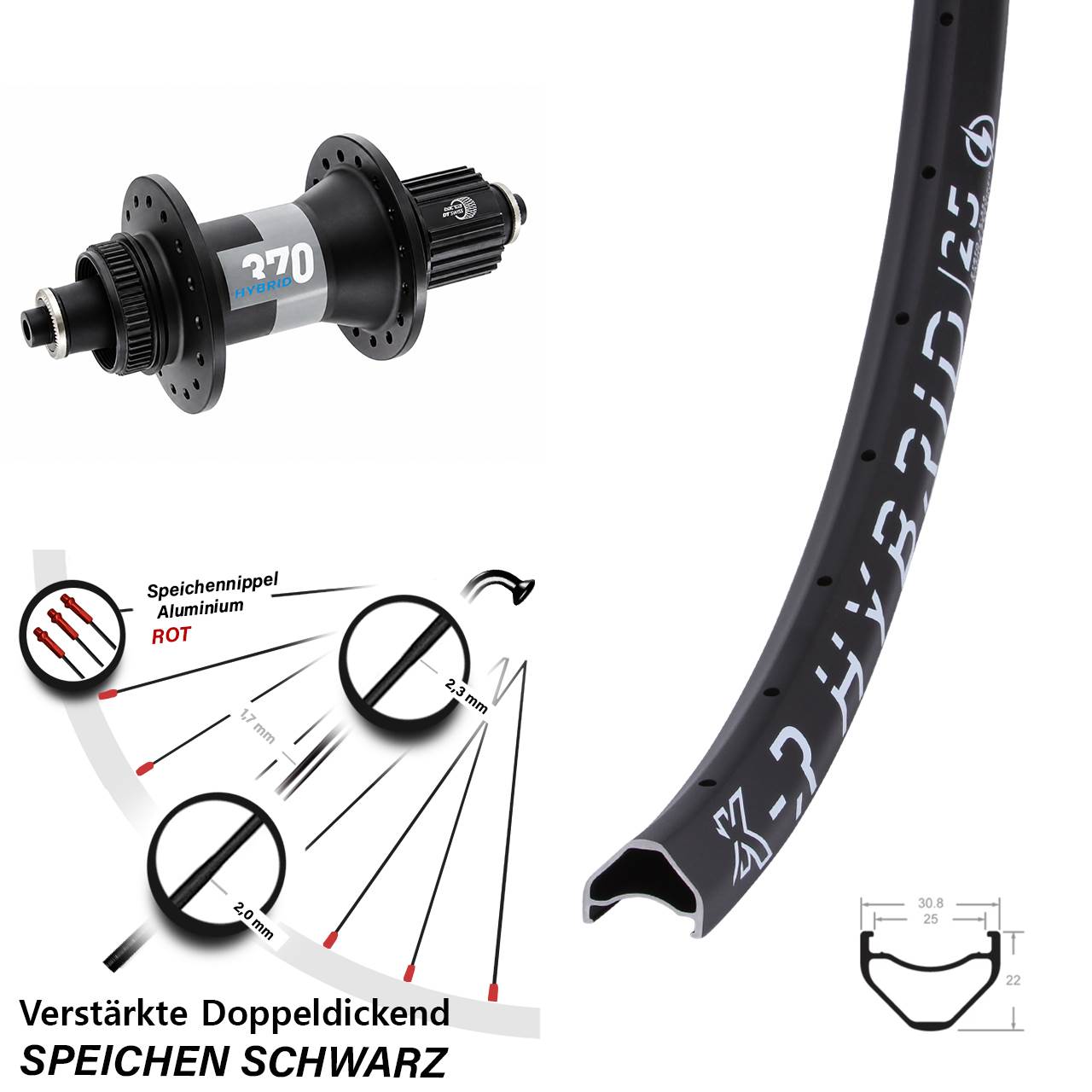 29 Zoll KX-R Hybrid 25 DT Swiss 370 Disc Hinterrad QR Boost Micro Spline