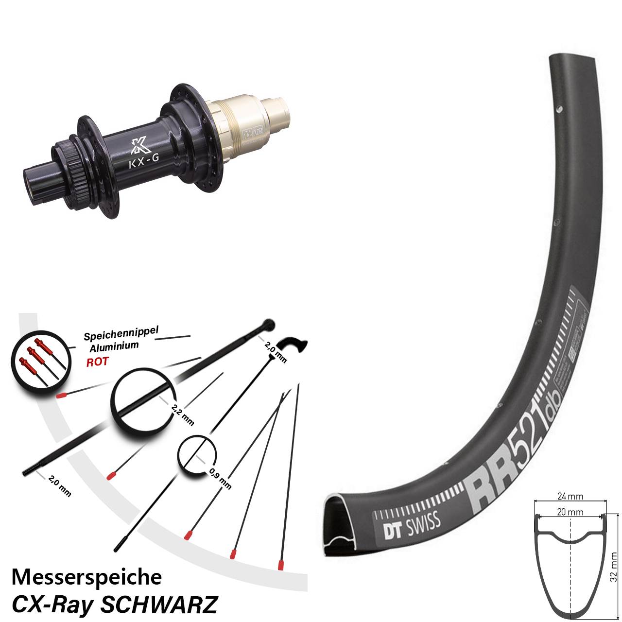 28 Zoll DT Swiss RR521 KX-G Hinterrad Centerlock 12x142 SRAM XDR CX-Ray