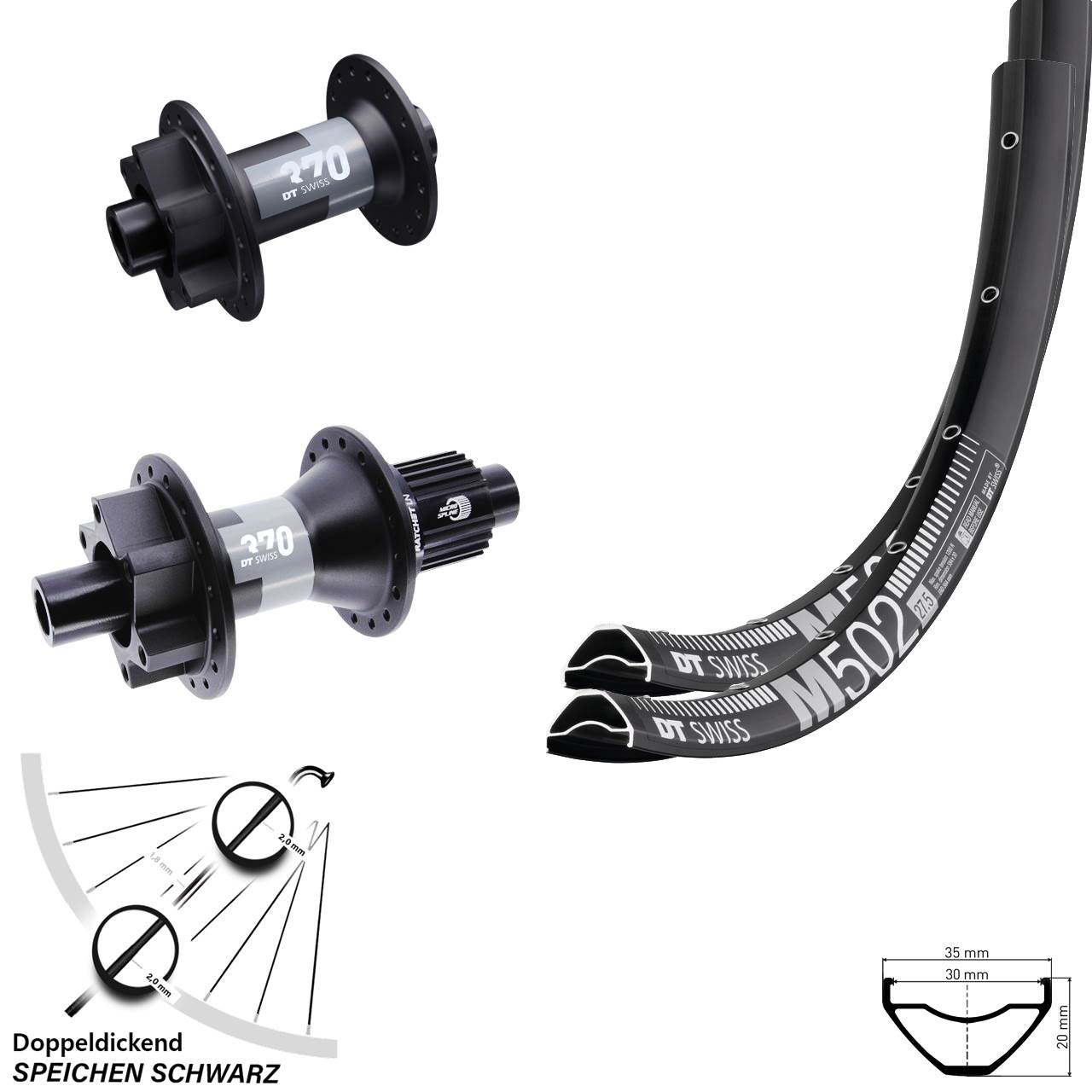 Laufradsatz 29 Zoll DT Swiss M502 Disc 6-Loch 15x100/12x142-370 Micro Spline