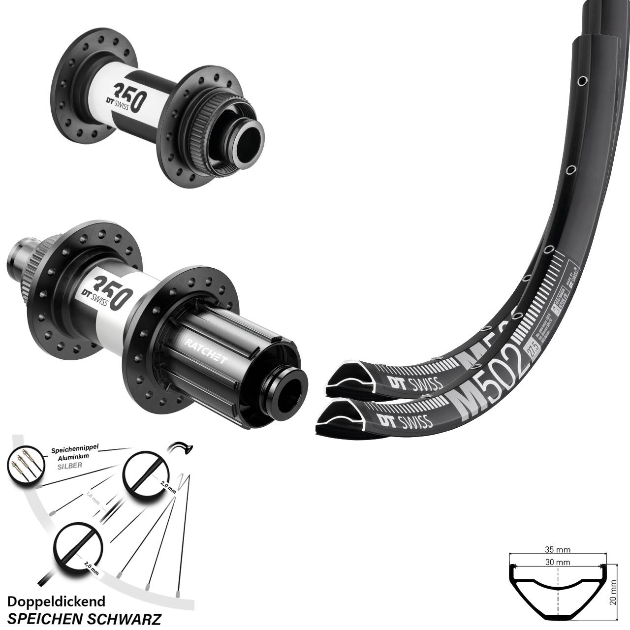 Centerlock Laufradsatz 29 Zoll DT Swiss M 502-350 8-11 fach HG 15x100 12x142