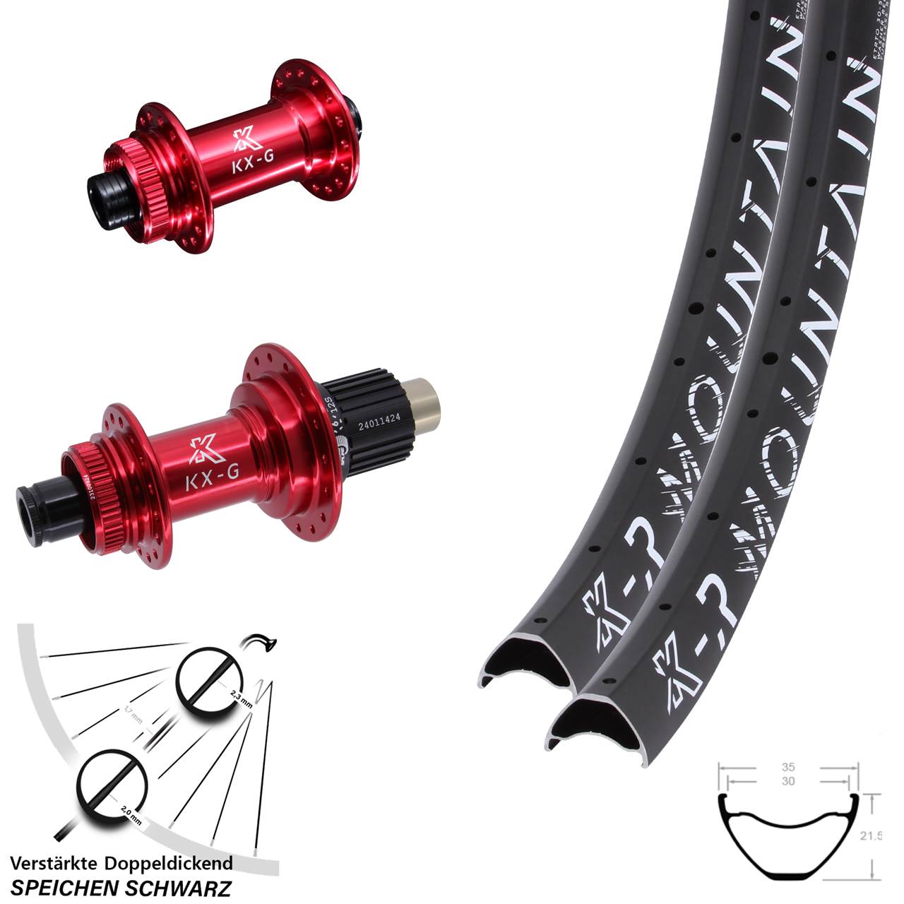 Disc Laufrad-Satz 15x100 12x142 27,5 Zoll KX-GR Mountain rot Shimano Micro Spline