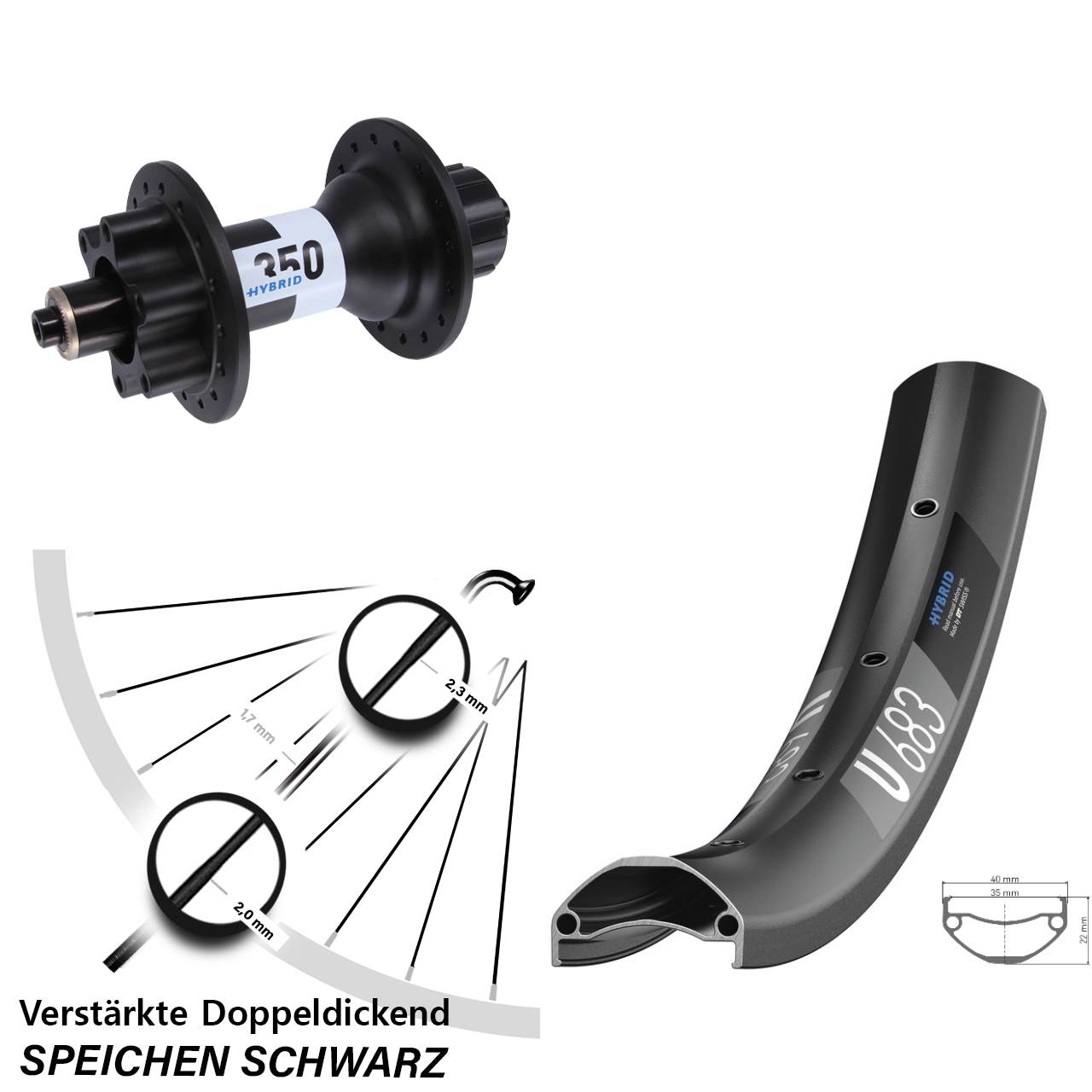 Hinterrad 27,5 Zoll DT Swiss U 683-350 Hybrid 6-Loch Singlespeed 5x135