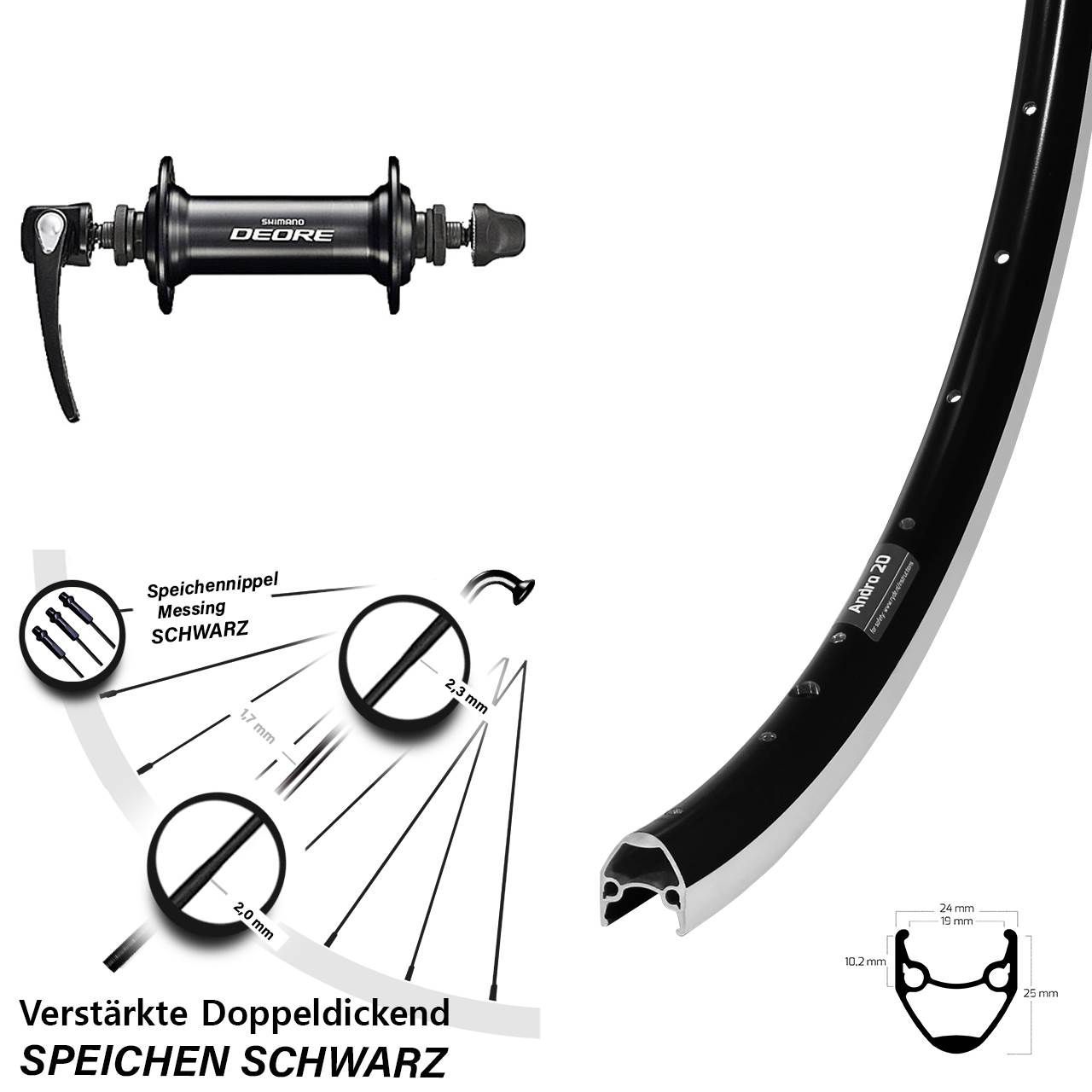 28 Zoll Ryde Andra 20 Shimano Deore Laufrad für Schnellspanner
