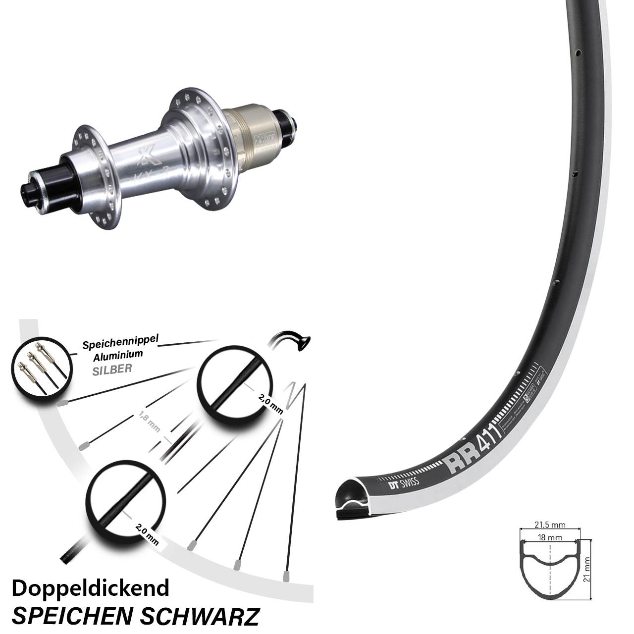 Hinterrad QR 28 Zoll DT Swiss RR 411 KX-R XDR